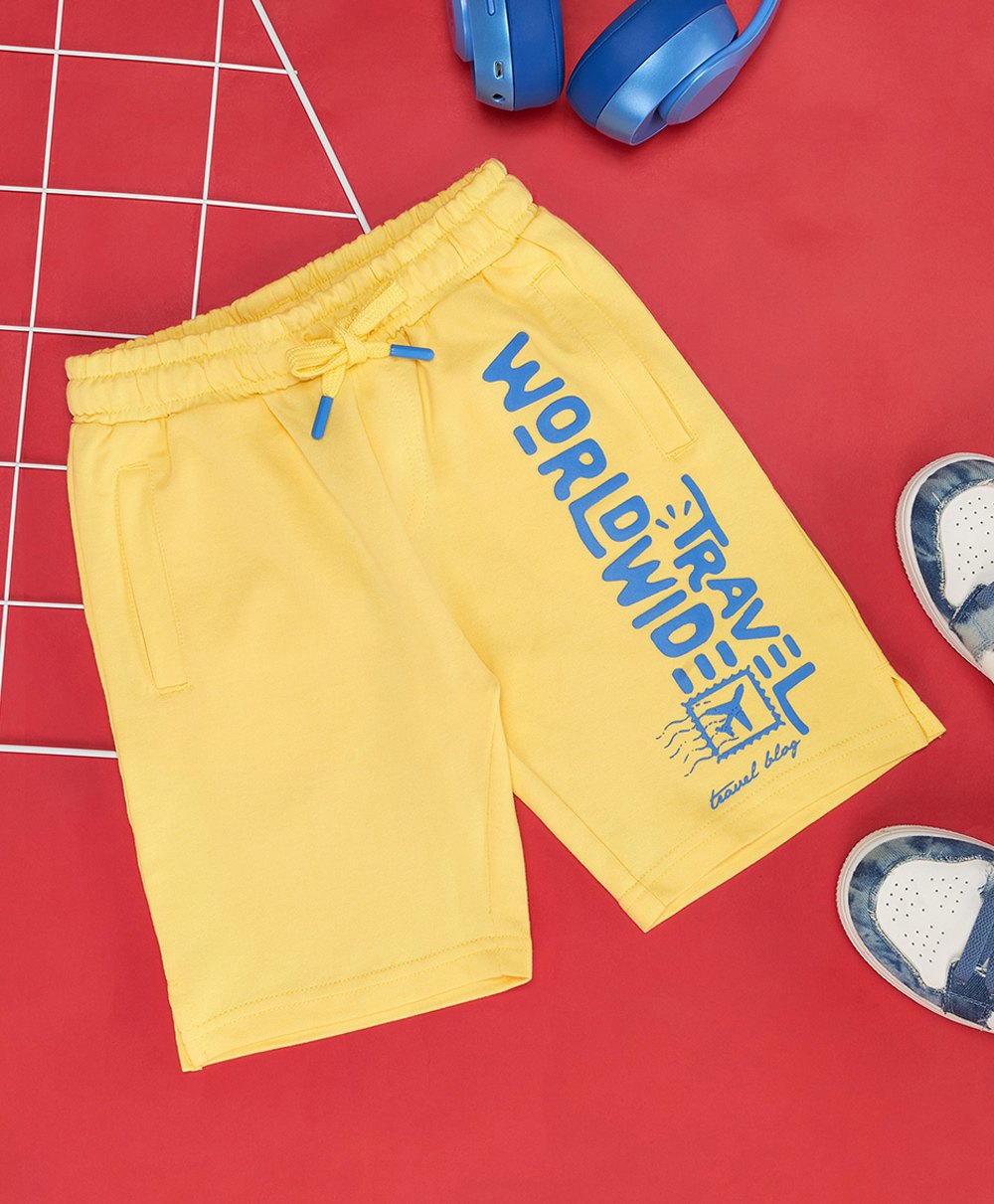 Pantaloons Junior Cotton Travel Theme Printed Shorts - Goldfinch Yellow-picture-10