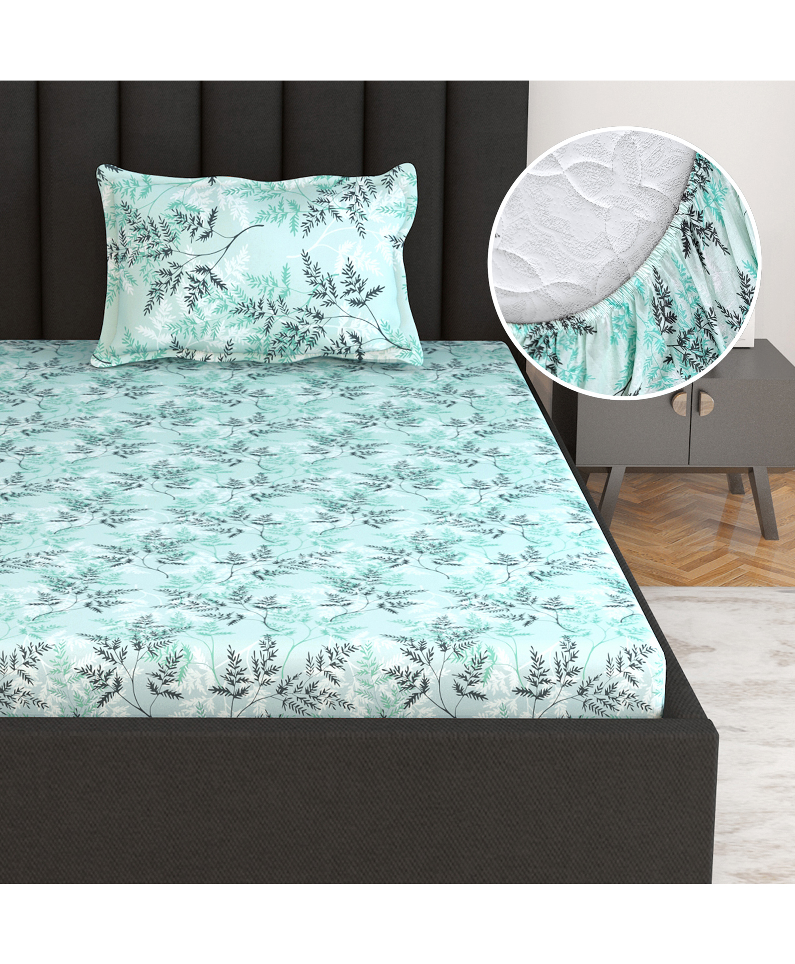 Divine Casa 144 TC 100% Cotton Floral Print Fitted Single Bedsheet With Elastic | Ultrasoft Single Size Elastic Fitted Bedsheets - 198 x 90 CM-picture-36