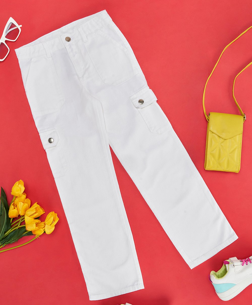 Pantaloons Junior Cotton Solid Jeans - Bright White-picture-42