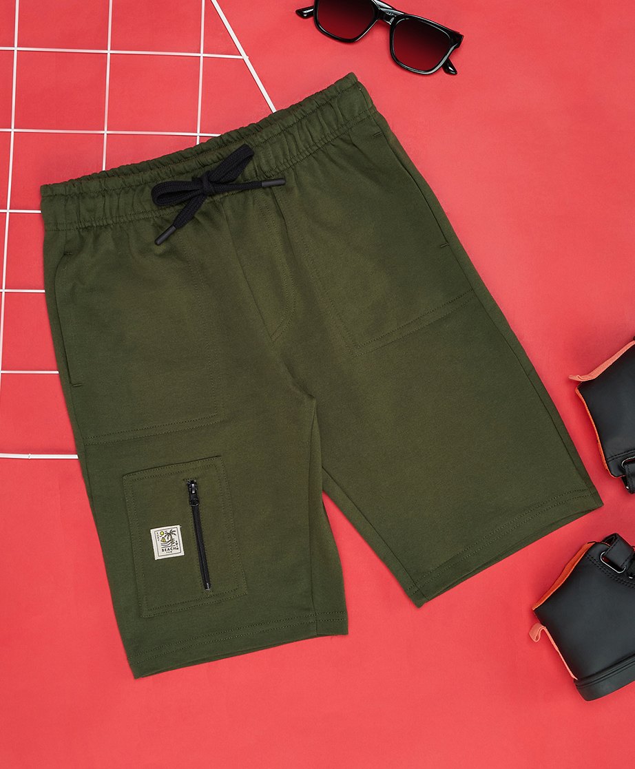Pantaloons Junior Beach Theme Patch Detailed Shorts - Chive Green-picture-25