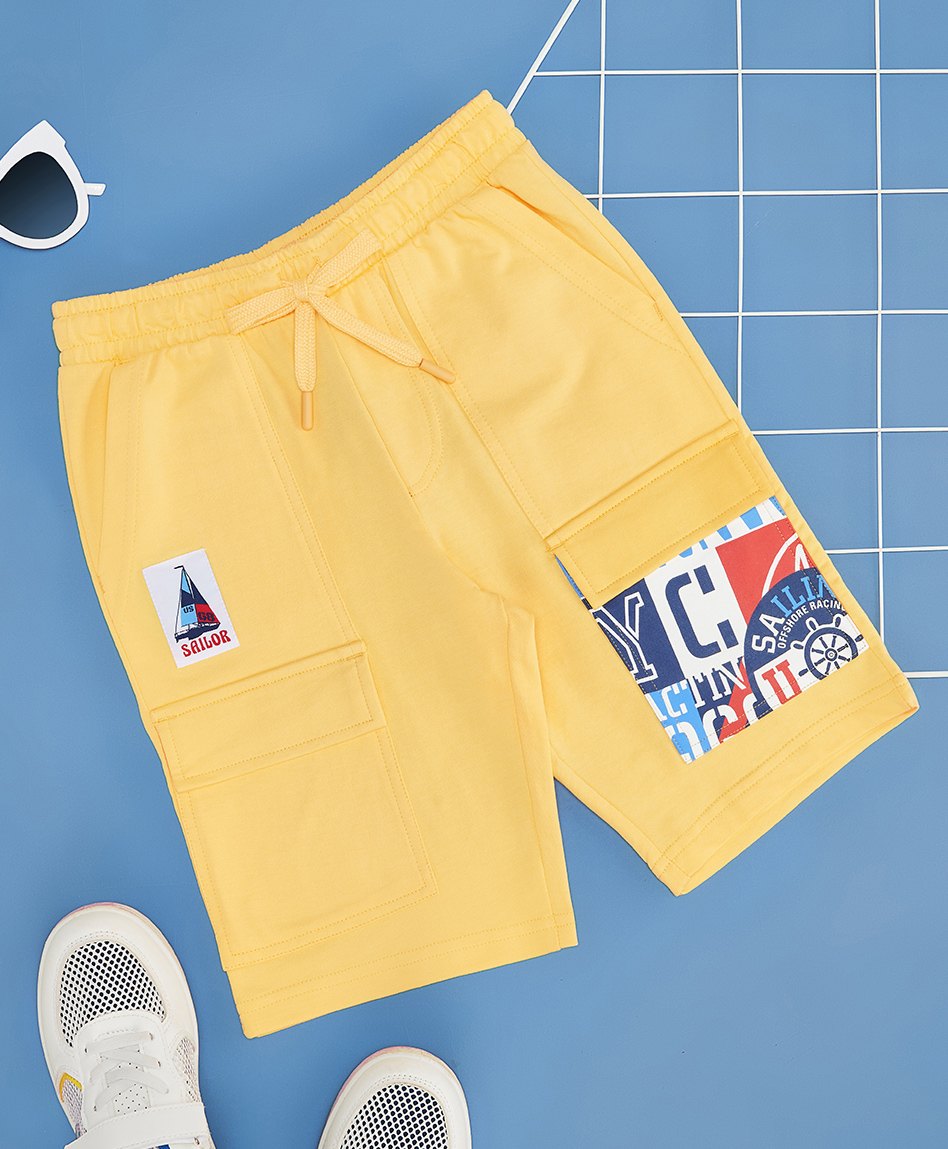 Pantaloons Junior Ship Patch Detailed & Abstract Printed Shorts - Yellow-picture-10