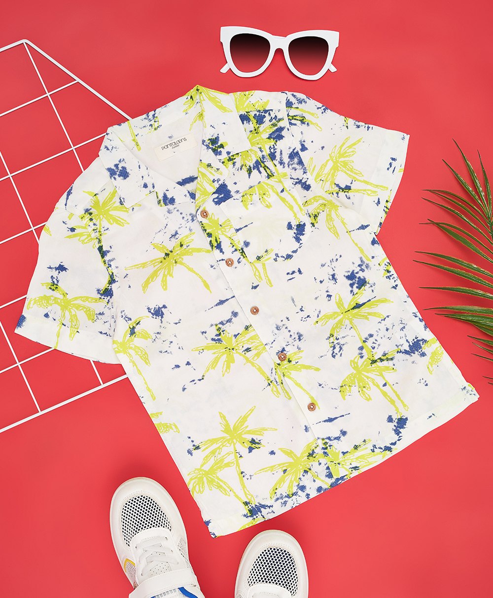 Pantaloons Junior Rayon Half Sleeves Trees Printed Shirt - Bright White-picture-15