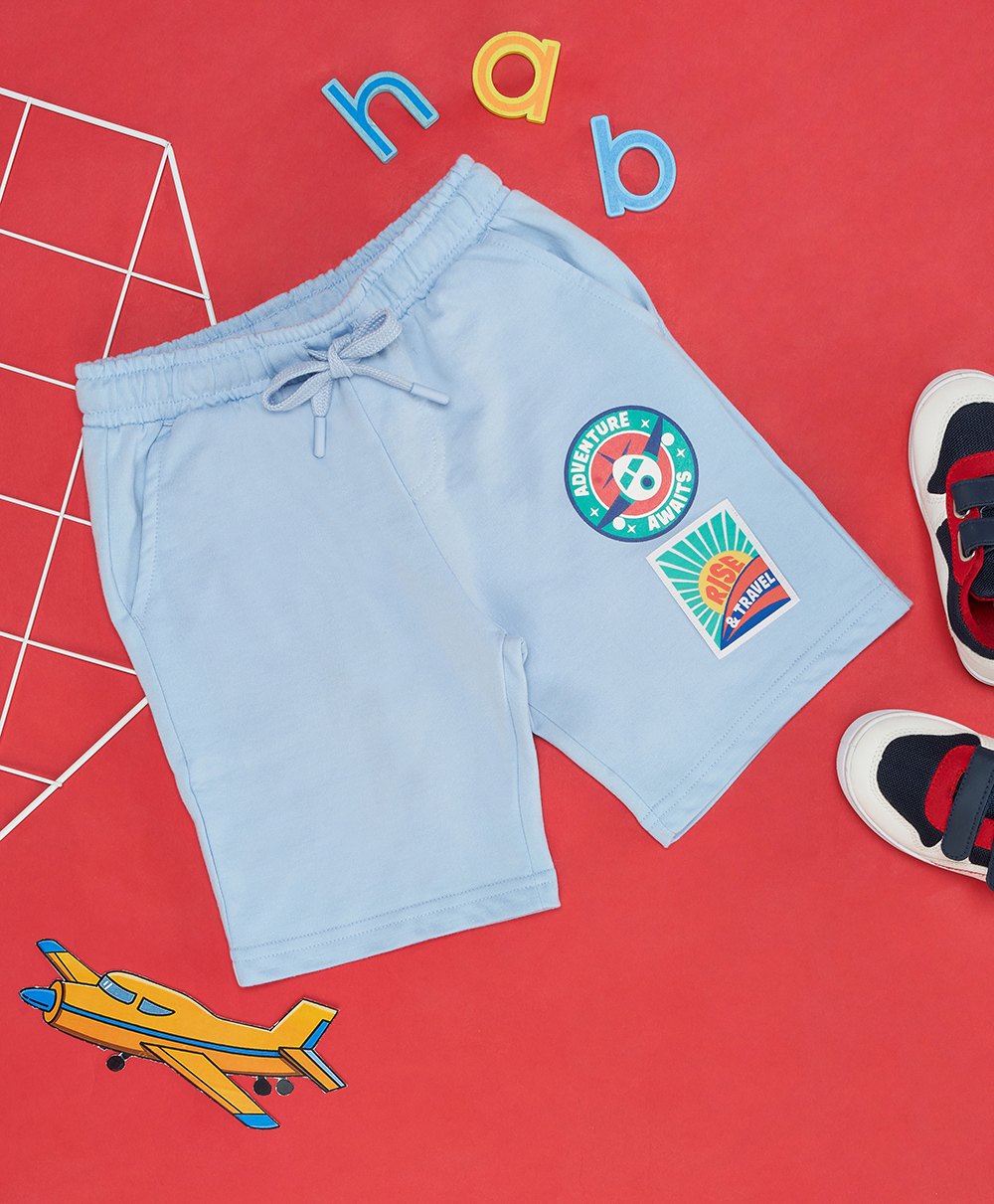 Pantaloons Junior Adventure Text Printed Shorts - Clear Sky-image-43