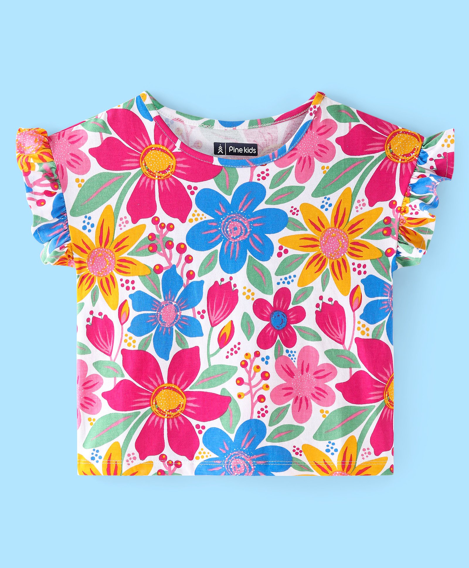 Pine Kids Cotton Knit Half Sleeves Floral Printed Top - Multicolour-picture-22