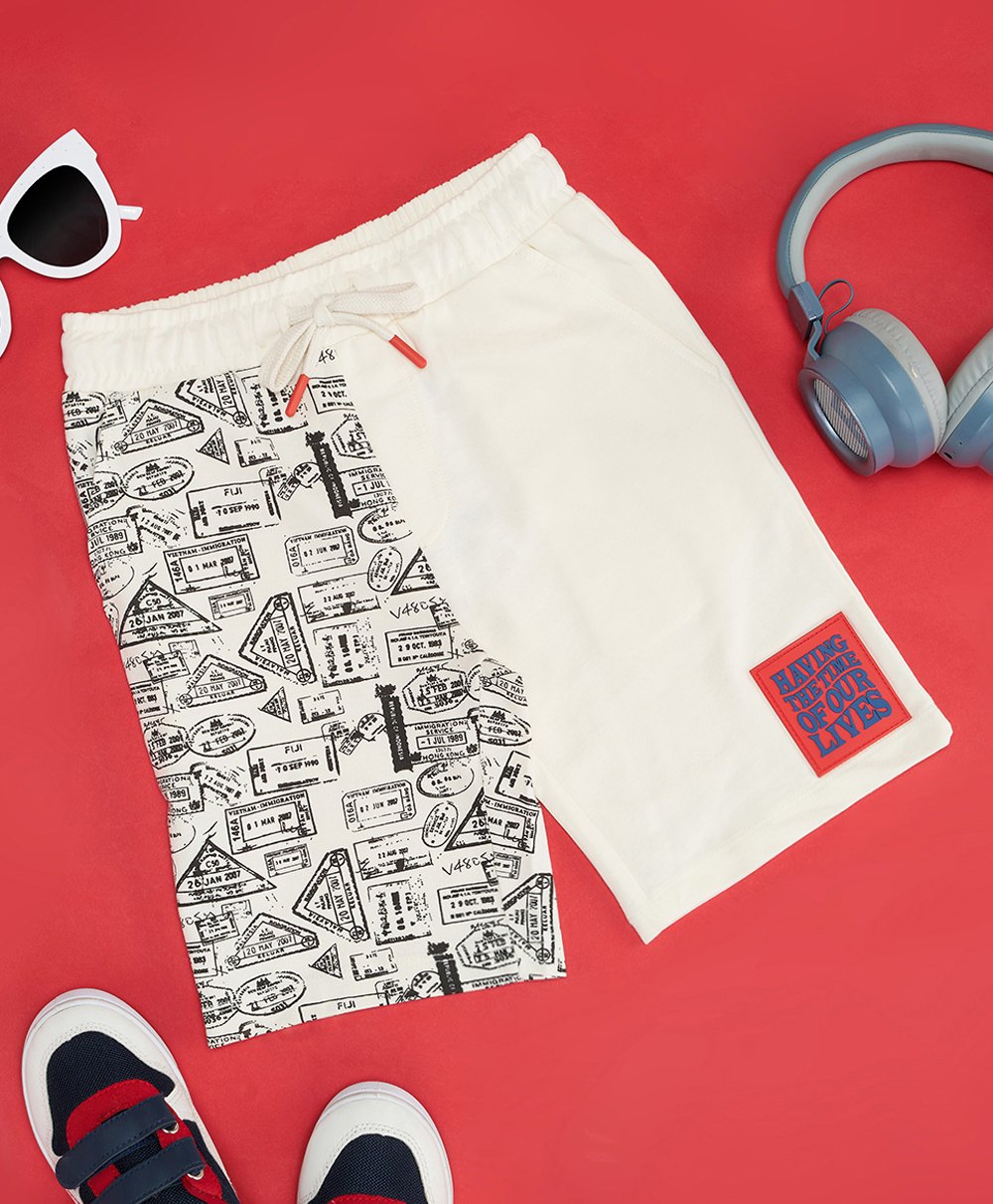Pantaloons Junior Cotton History Theme Printed Shorts - Bright White-picture-40