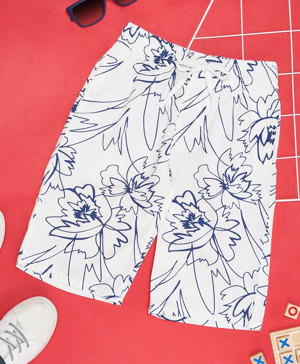 Pantaloons Junior Cotton Floral Printed Shorts - Bright White-picture-13