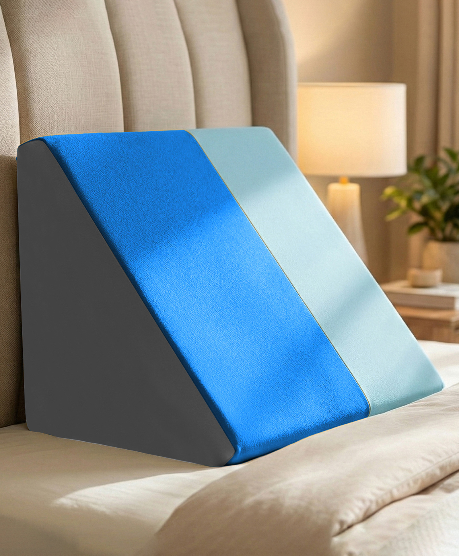 Sleepsia Premium Fabric Orthopedic Memory Foam Bed Wedge Incline Pillow provides support for neck and back pain (Blue/Grey - Gel Infused)-image-28