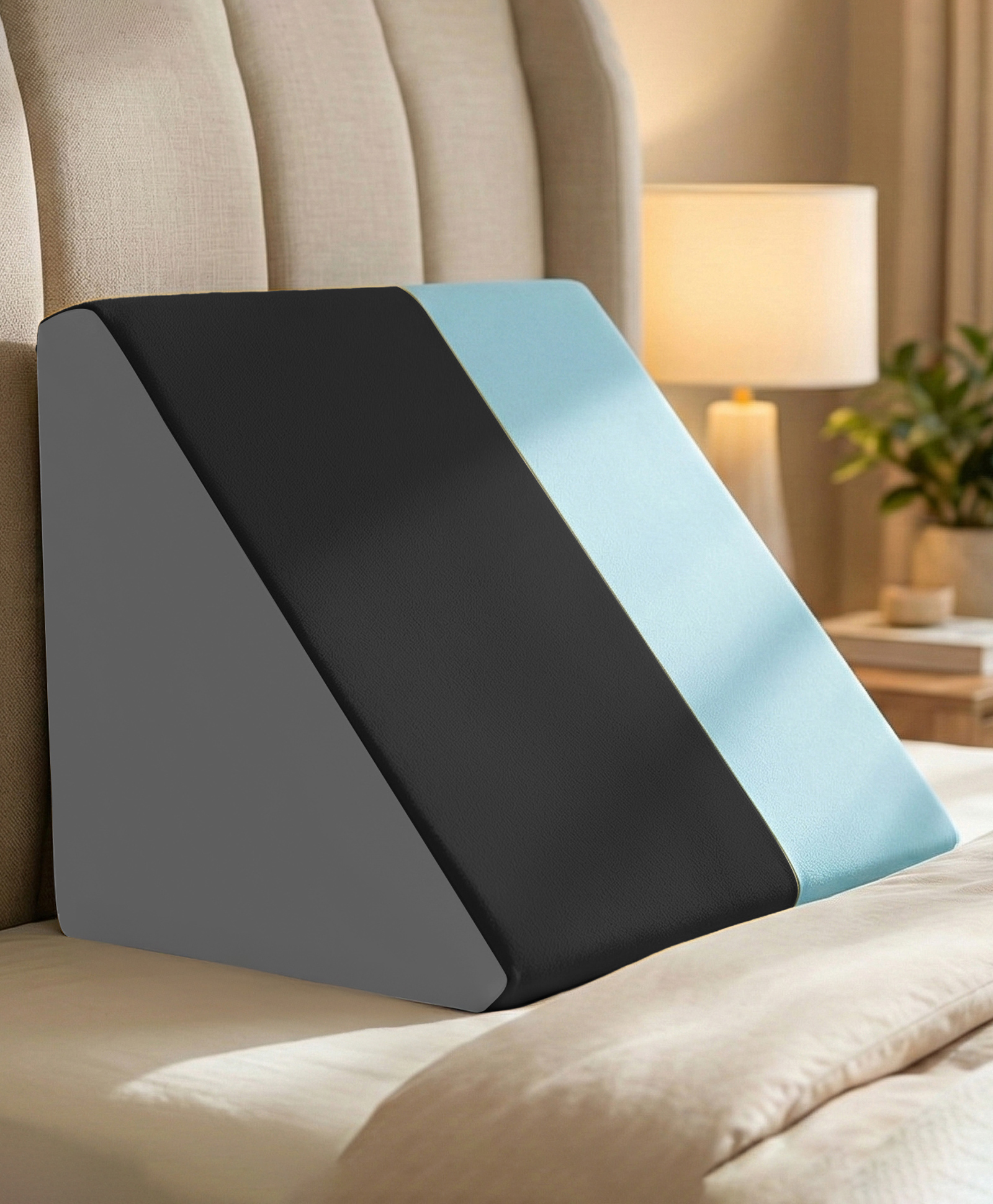 Sleepsia Premium Fabric Orthopedic Memory Foam Bed Wedge Incline Pillow provides support for neck and back pain (Black/Grey - Gel Infused)-picture-24