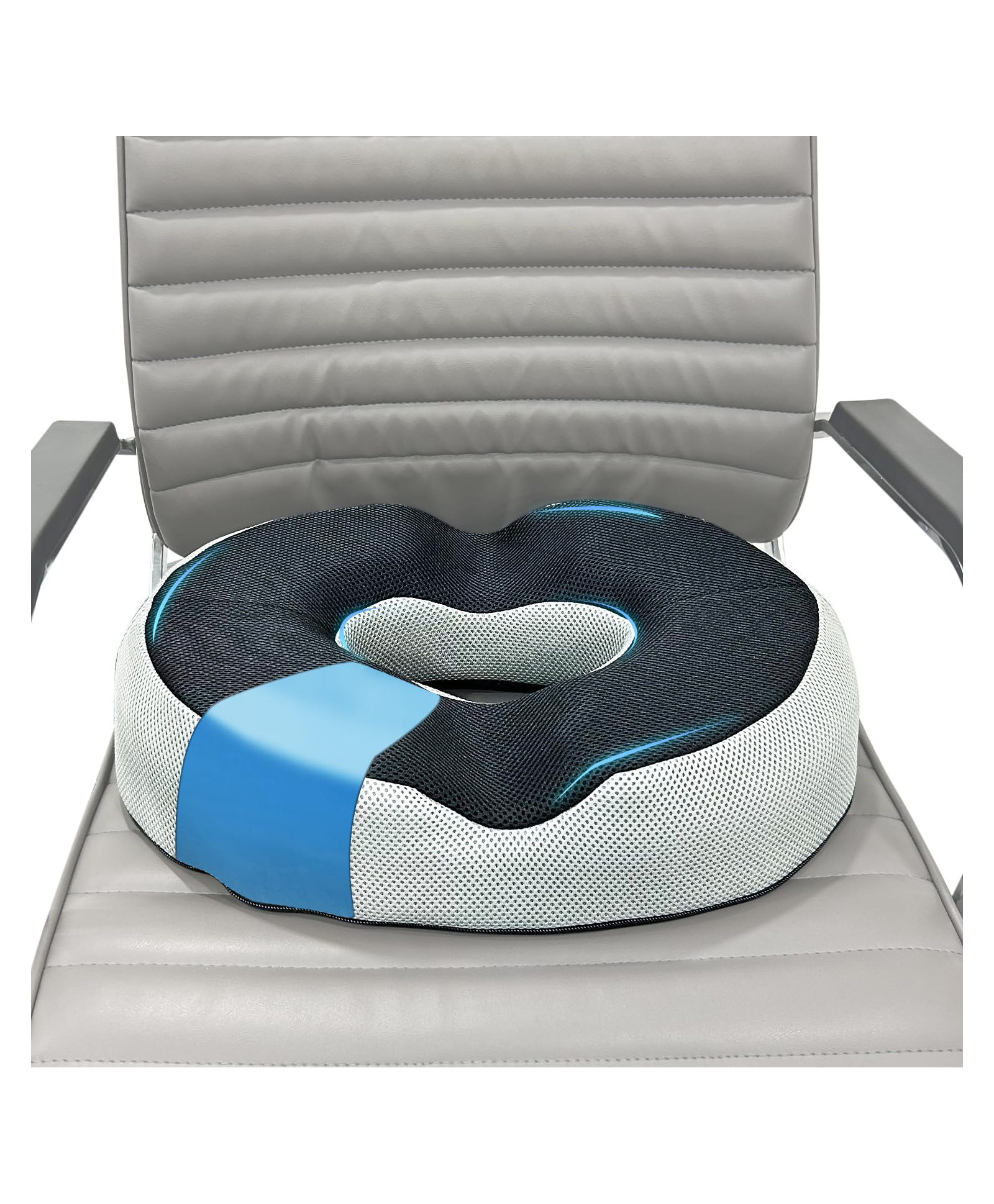 Sleepsia Cool Gel Memory Foam Donut Pillow | Piles Pillow, Tailbone Pain Seat Support for Lower Back, Hemorrhoids, Ring Pillow (Grey/Black)-picture-4