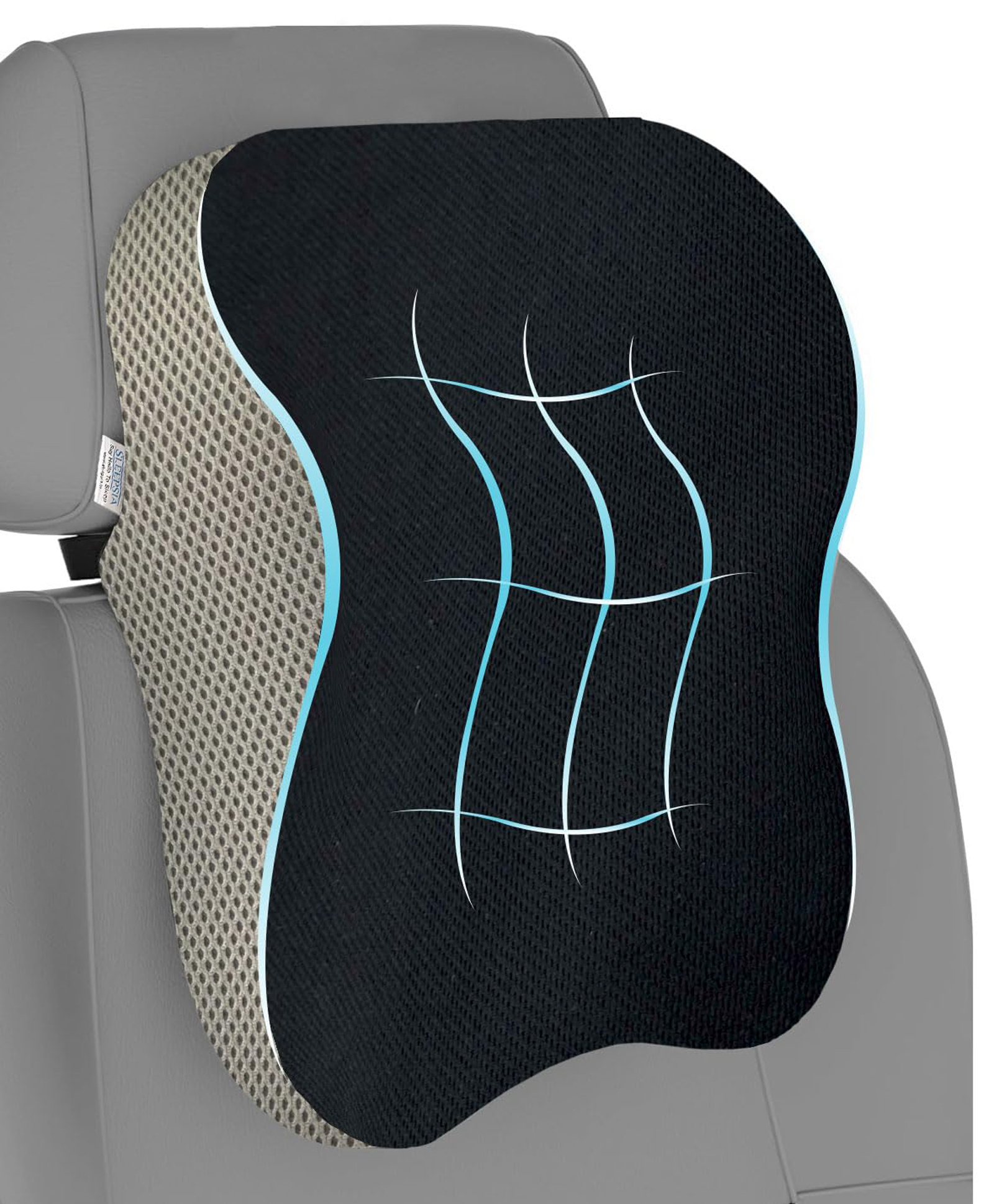 Sleepsia Ultimate Home & Car Neck Rest Pillow | 100% Memory Foam Car Ergonomic Seat Headrest Neck Pillow for Cervical Support - (Large, Black/Grey) Suitable for All Cars-image-3