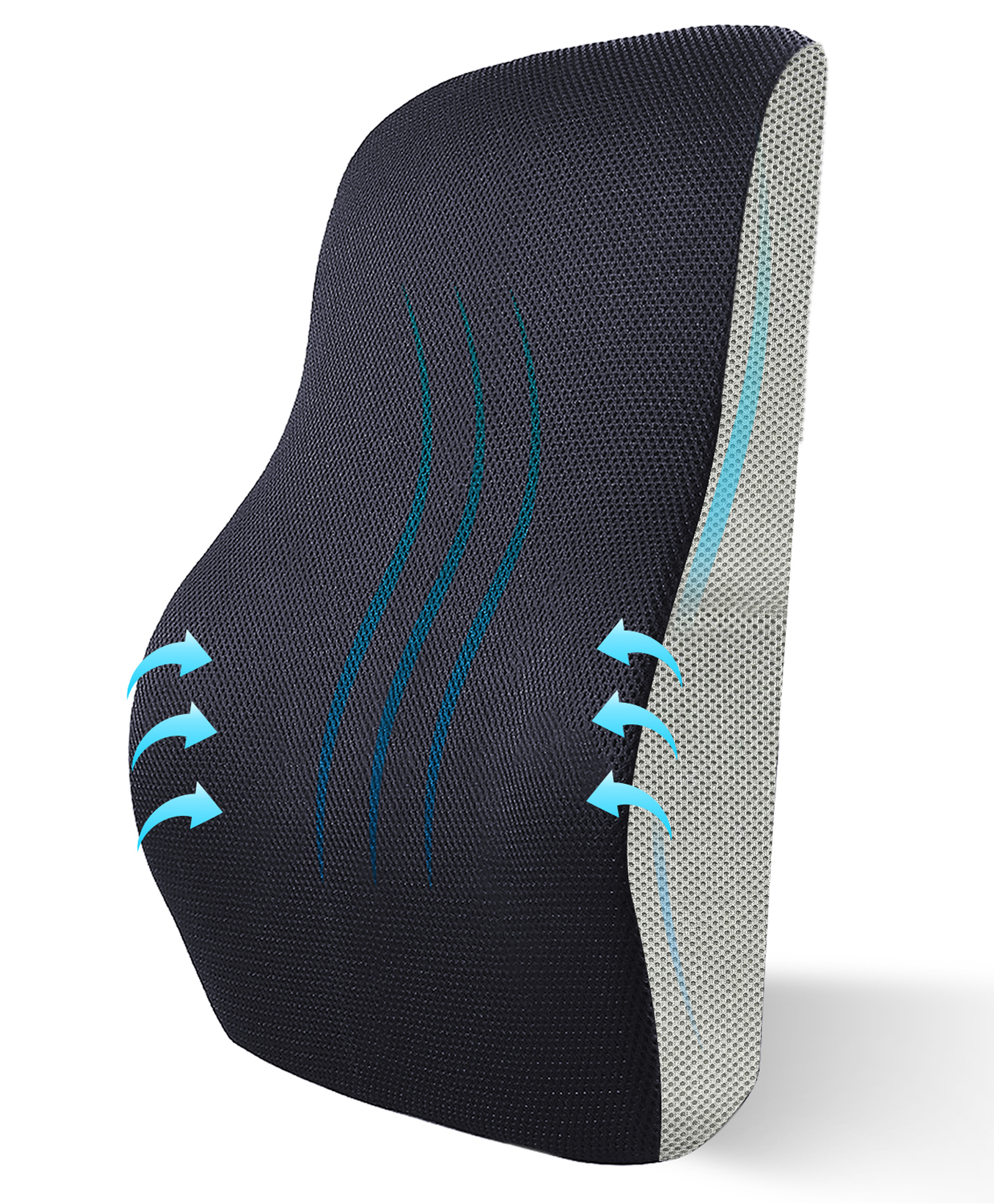 Sleepsia Cooling Gel Memory Foam Lumbar Support - Orthopedic Back Cushion | Back Rest for Car and Office Chair | Back Pain Relief Spine Alignment Sitting Pillow with Removable Cover (Black/Grey)-image-3