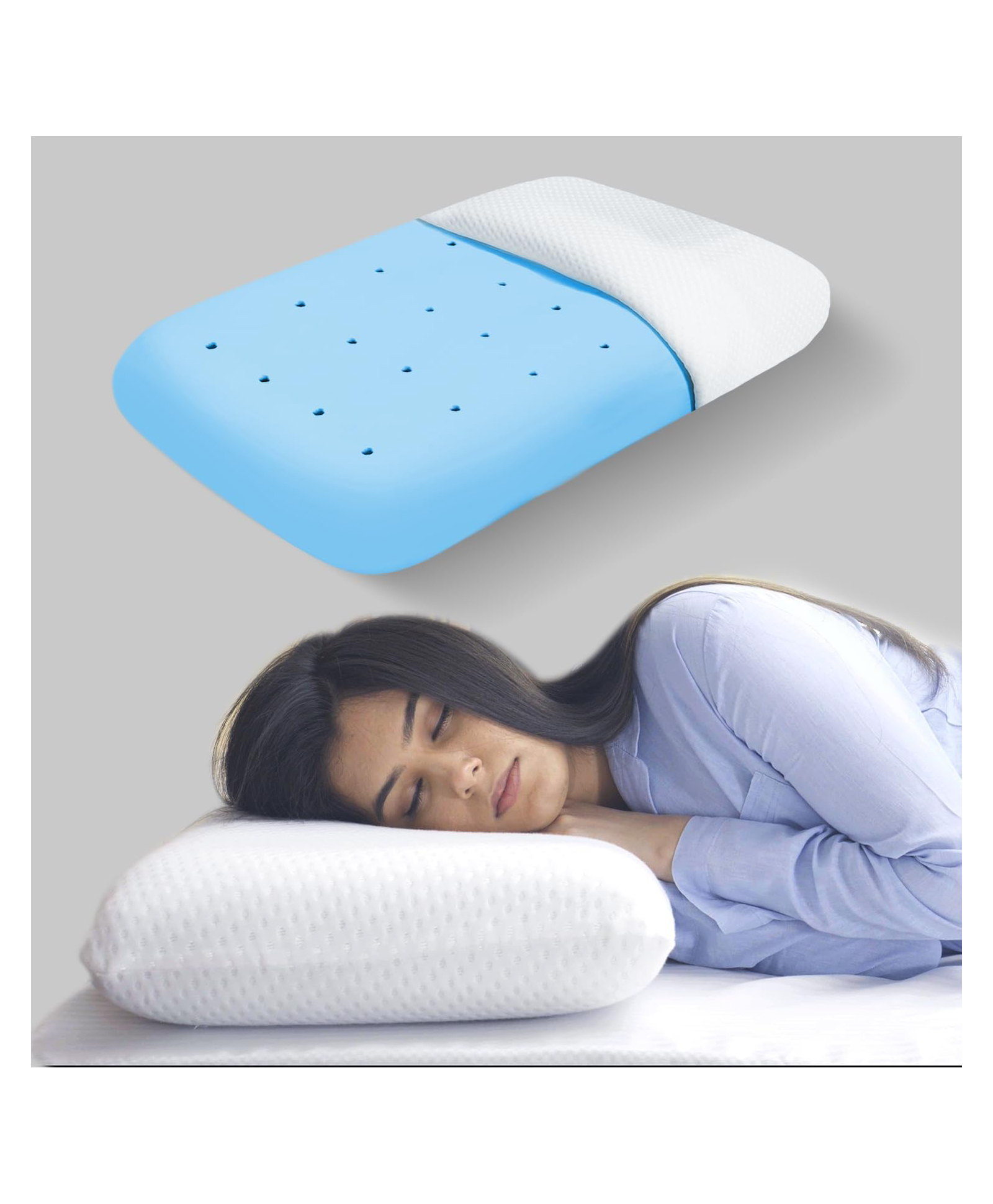 Sleepsia Memory Foam Pillows | Cooling Gel Orthopedic Bed Pillow for Sleeping - Ergonomic & Neck Pain Relief | Back Sleeper, Side Sleeper & Stomach Sleepers (Gel Ventilated, Medium White)