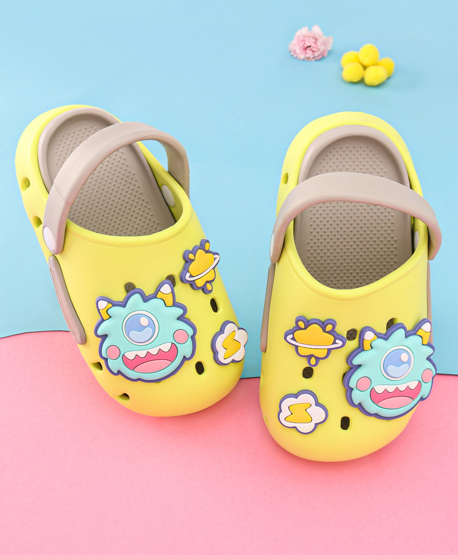 Oh! Pair Slip On Clogs with Monster Applique & Back Strap - Green-picture-23
