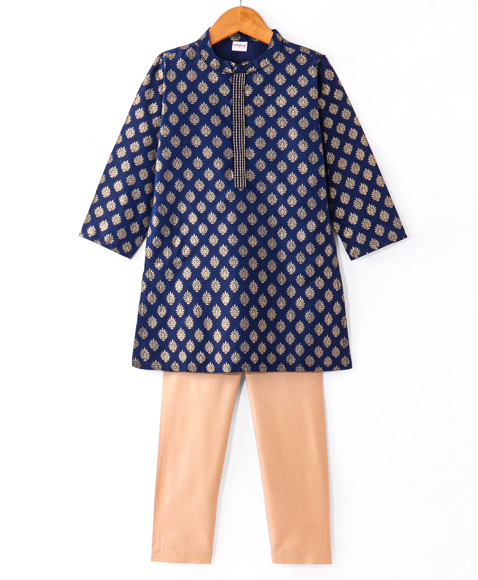 Babyhug Woven Full Sleeves Kurta Pyjama Set Brocade Print - Navy Blue-image-45