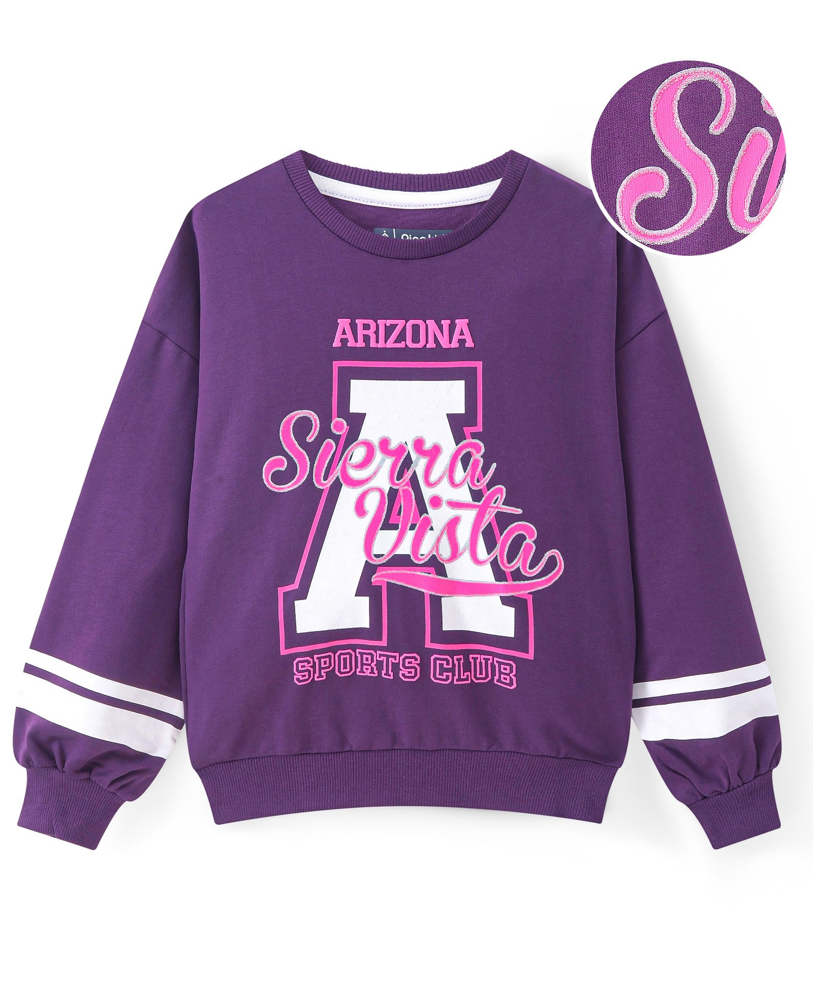 Pine Kids Cotton Knit Full Drop Shoulder Sleeves Sweatshirt with Text Print - Purple-picture-37
