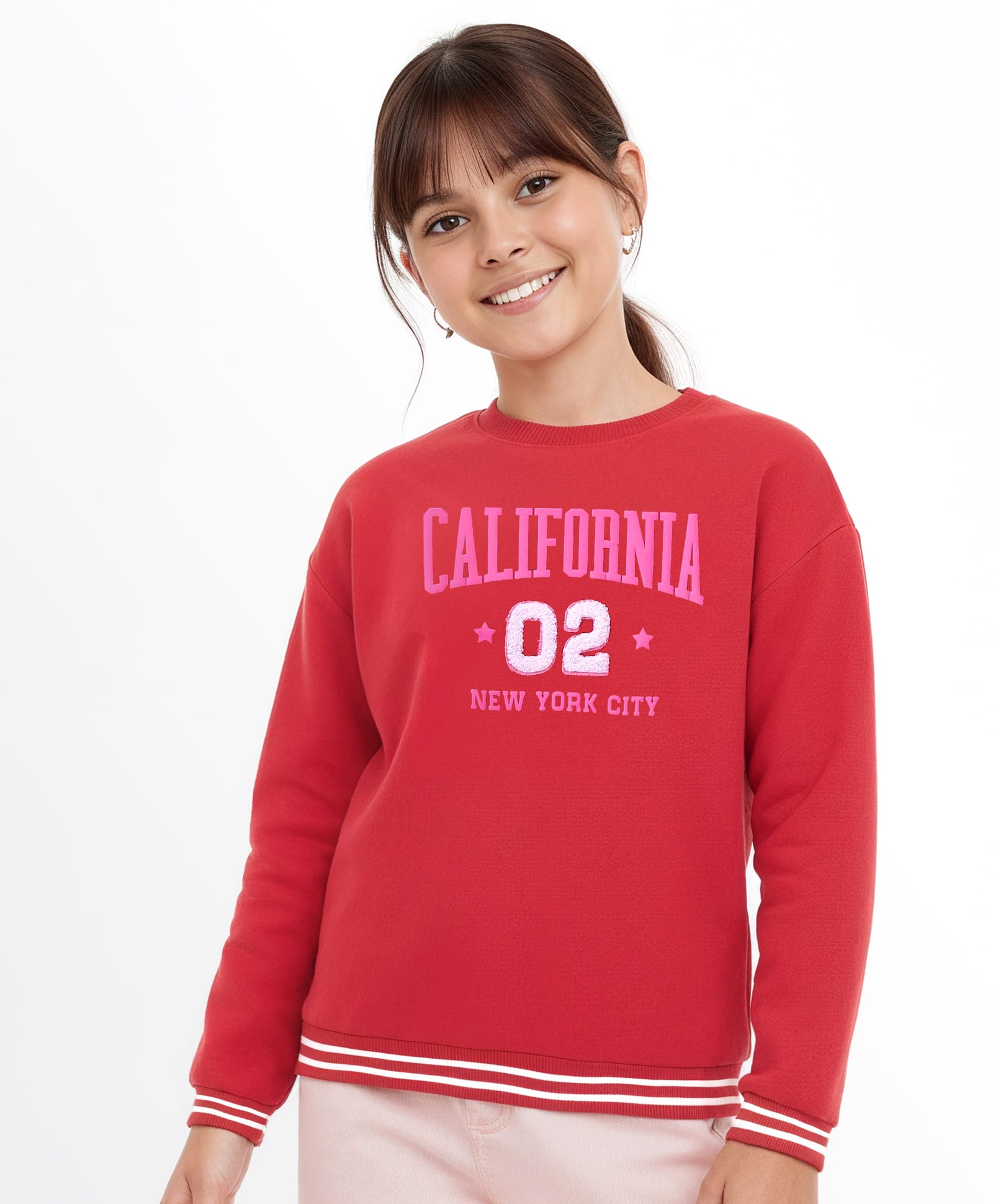 Pine Kids Cotton Knit Full Sleeves Drop Shoulder Sweatshirt with Text Print & Embroidery - Red-picture-39