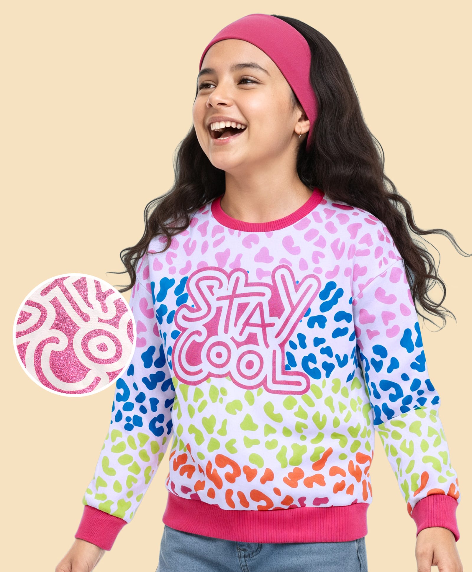 Pine Kids Cotton Knit Full Sleeves Drop Shoulder Sweatshirt with Butterfly Embroidery & Floral Applique - Pink-picture-24