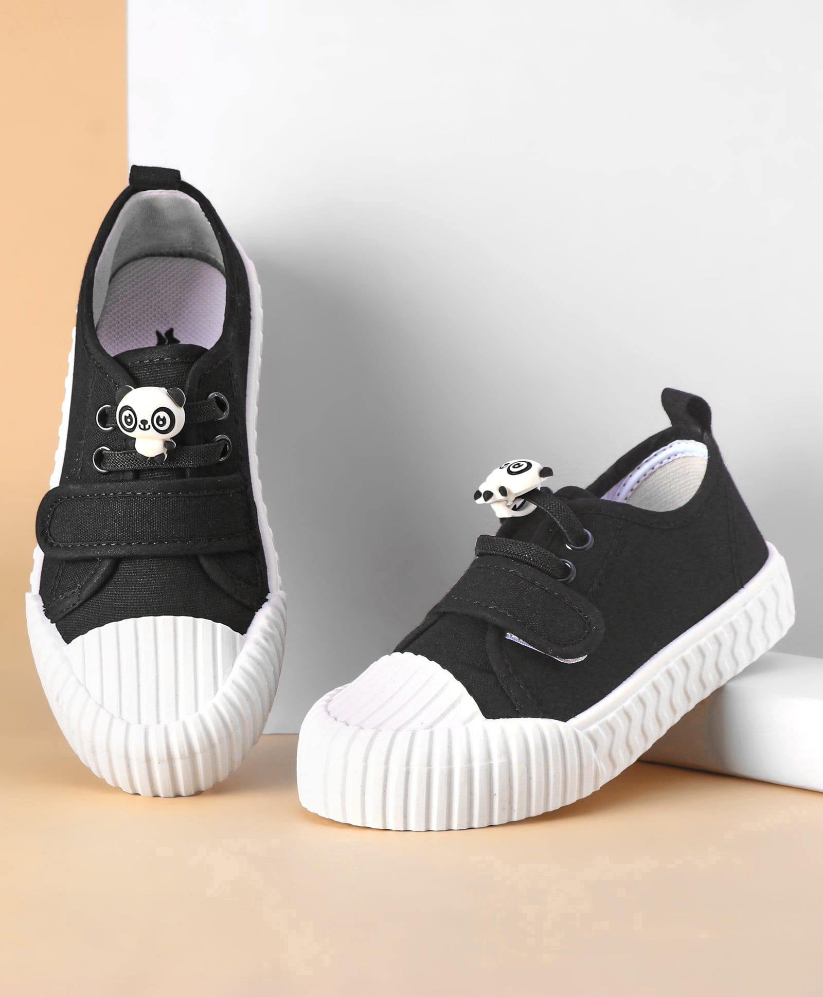 Cute Walk by Babyhug Casual Shoes with Velcro Closure Panda Applique - Black-image-21