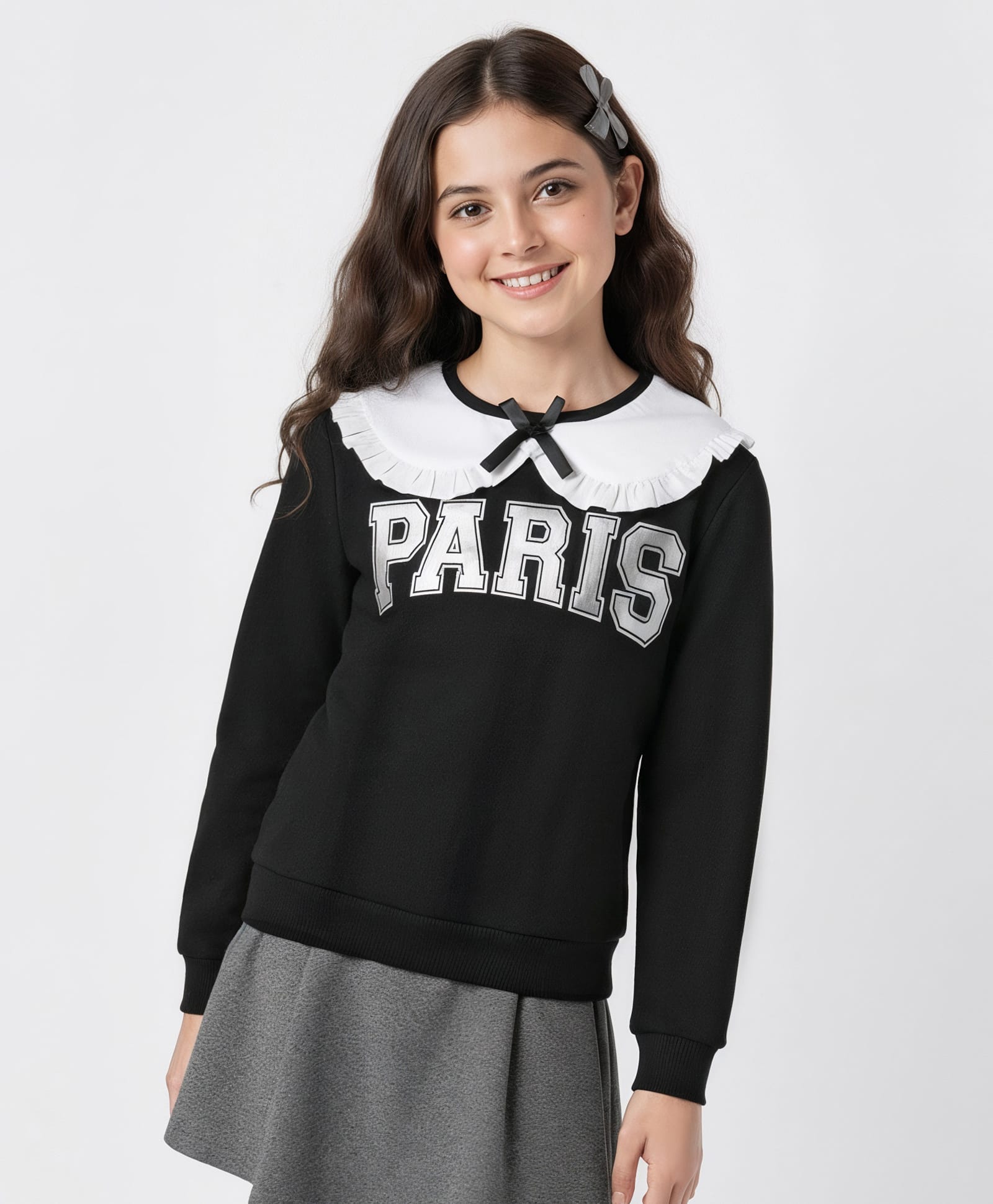 Pine Kids Cotton Knit Full Sleeves Text Printed Sweatshirt With Peter Pan Collar - Black-picture-19