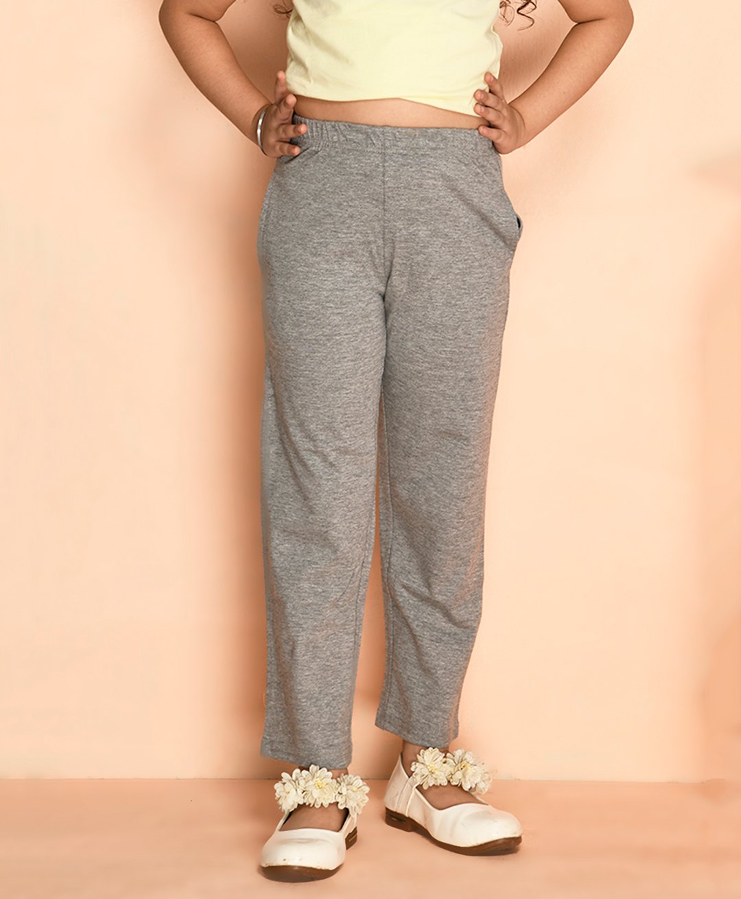 Kids Cave 100% Cotton Solid Track Pant - Light Grey-picture-22