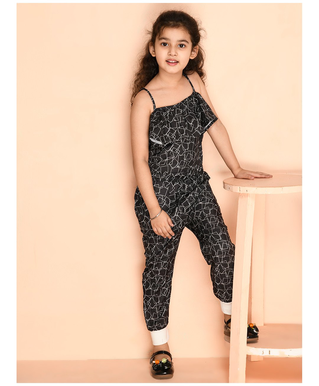 Kids Cave Sleeveless Abstract Printed Jumpsuit - Black-picture-11