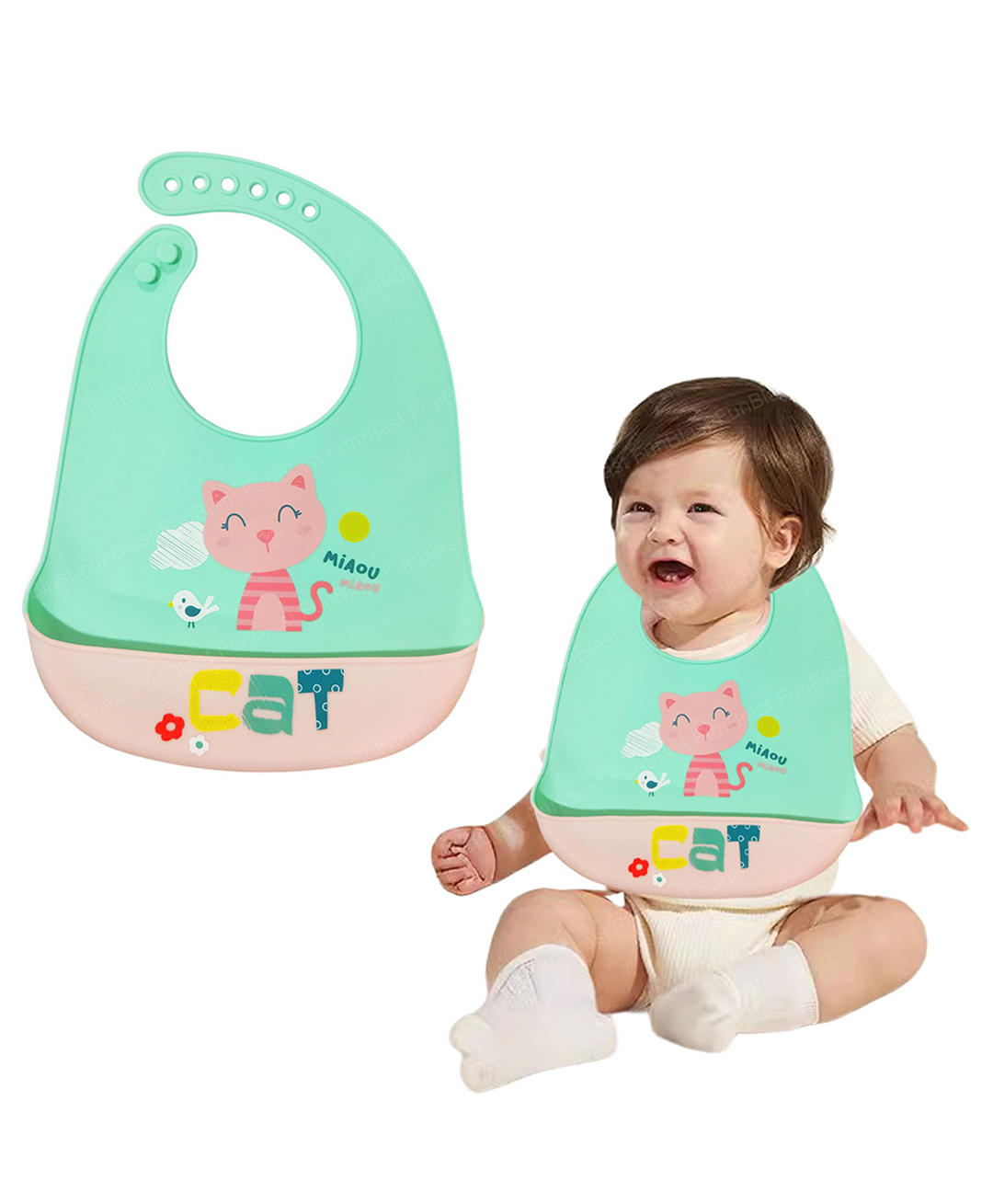 FunBlast Cat Print Silicone Baby Bib with Adjustable Strap for Feeding & Weaning-picture-27