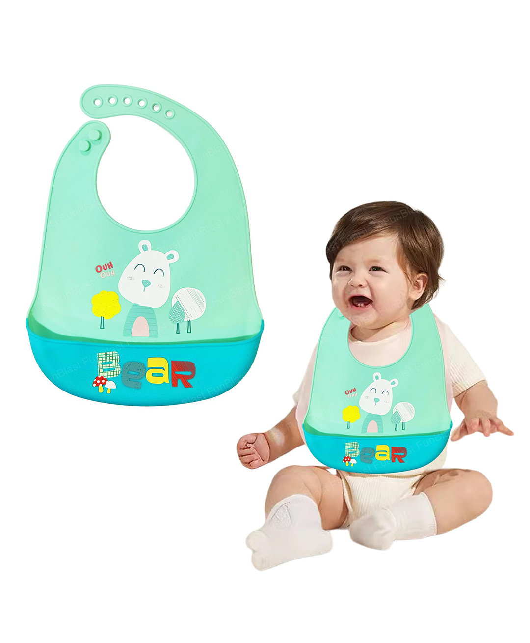 FunBlast Bear Print Silicone Baby Bib with Adjustable Strap for Feeding & Weaning-picture-30
