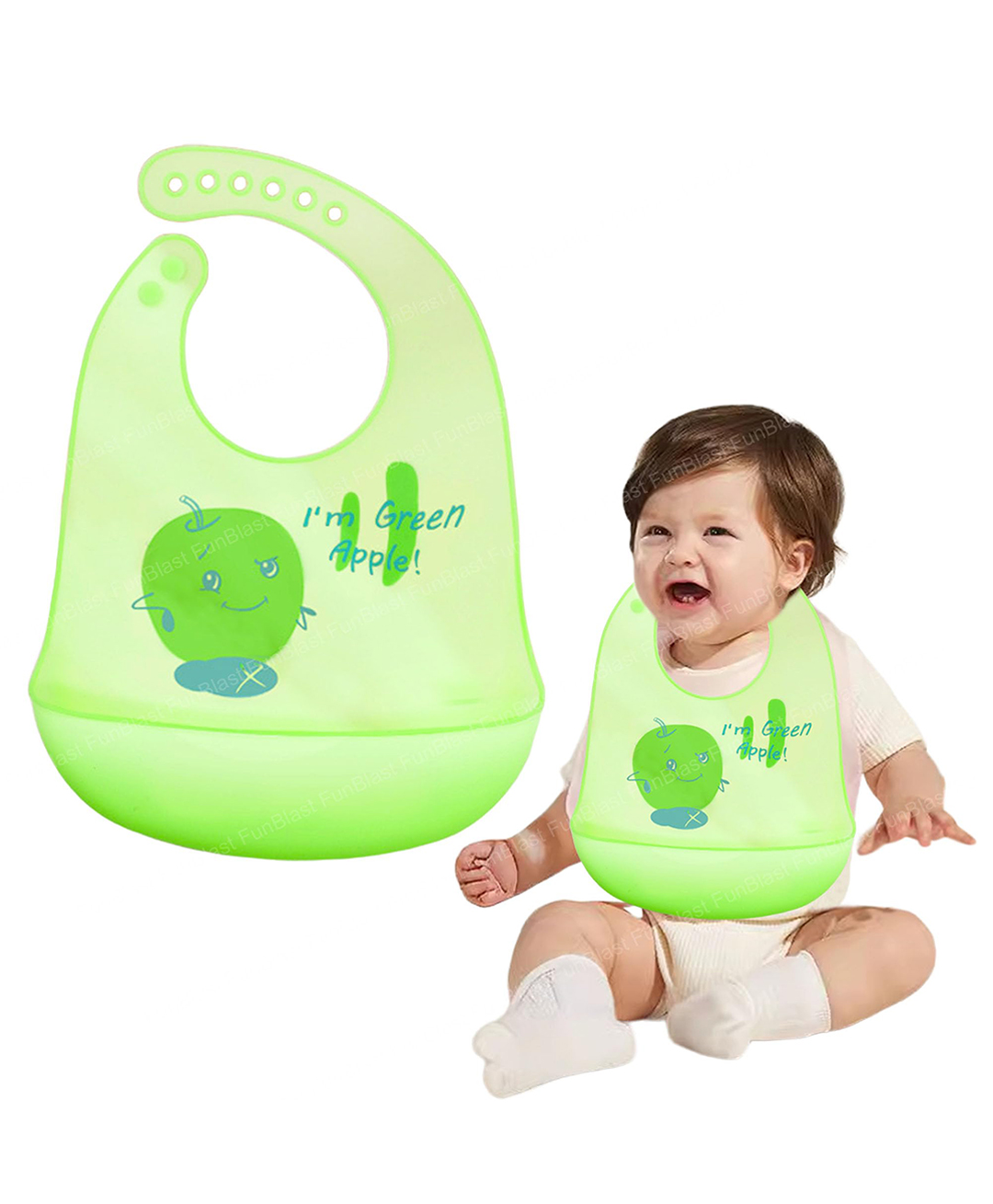 FunBlast Green Apple Print Silicone Baby Bib for Feeding & Weaning-image-2