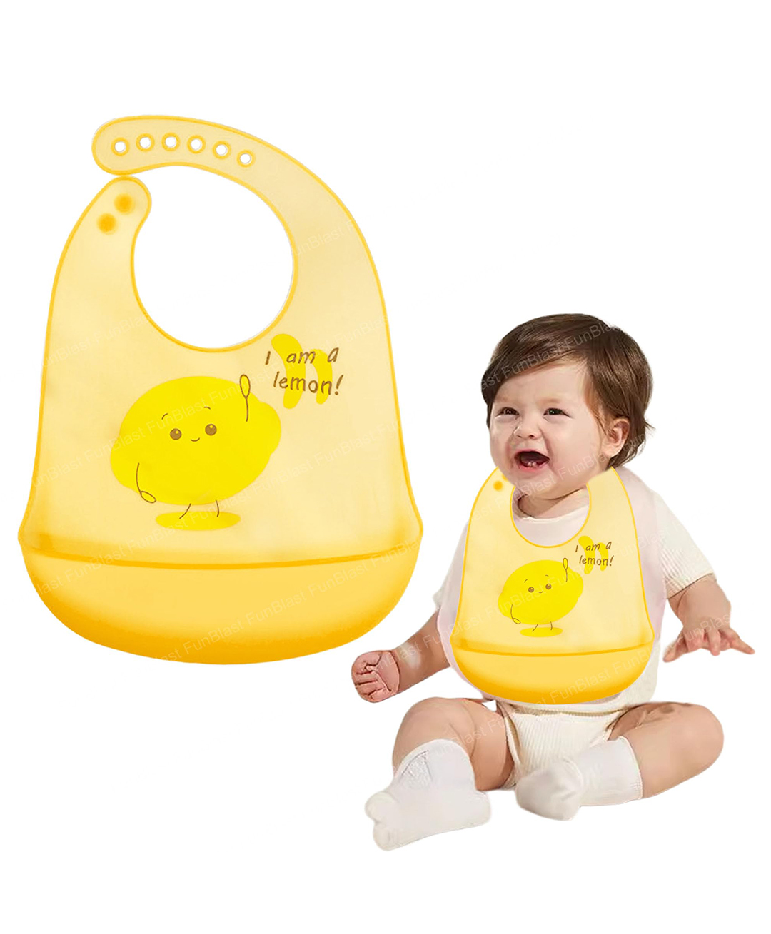 FunBlast Lemon Print Silicone Baby Bib with Adjustable Strap for Feeding & Weaning-picture-29