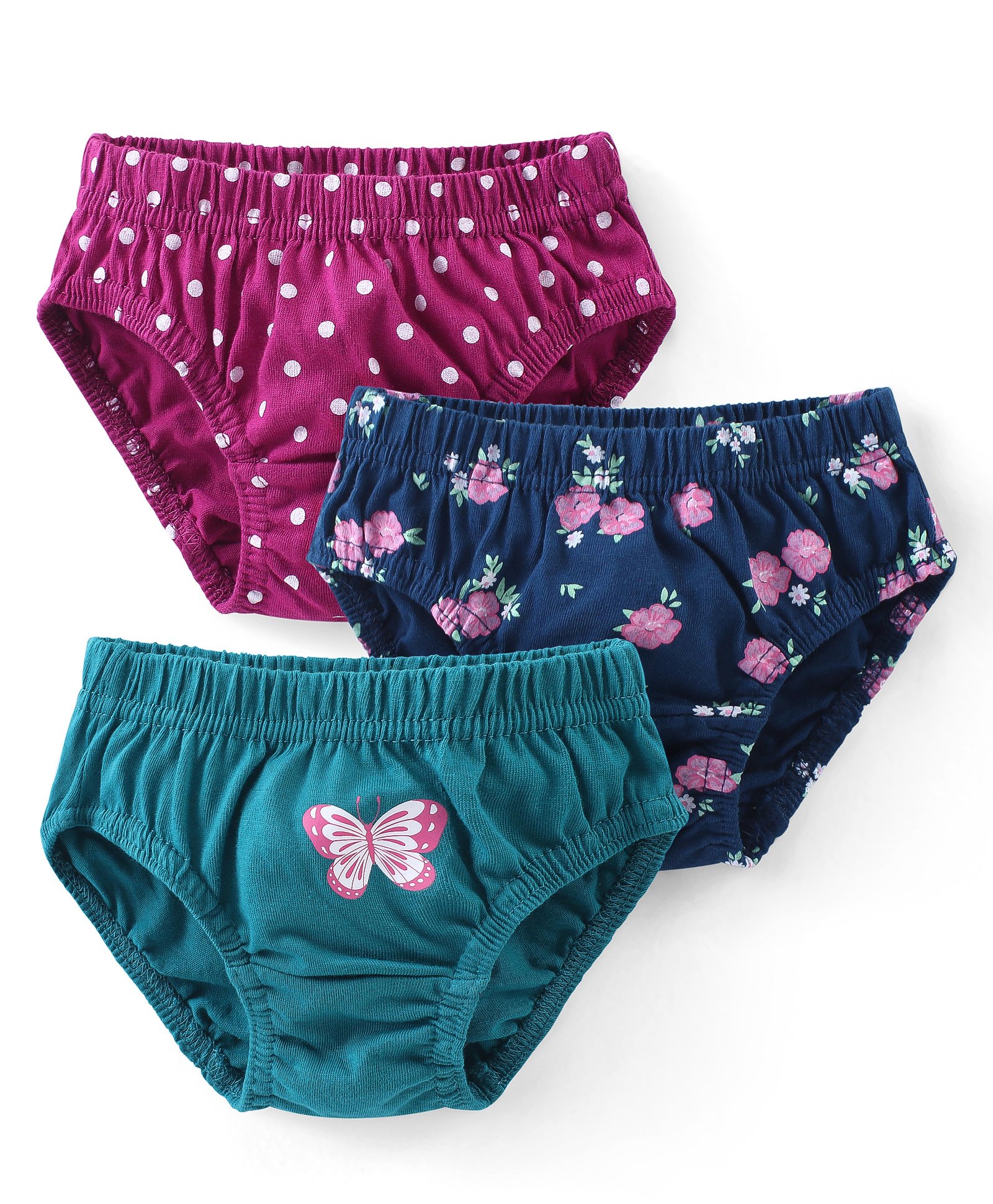 Babyhug 100% Cotton Knit Singlet Sleeves Antibacterial Panties with Polka Dots Floral & Butterfly Print Pack of 3 - Wine Blue & Green-image-43