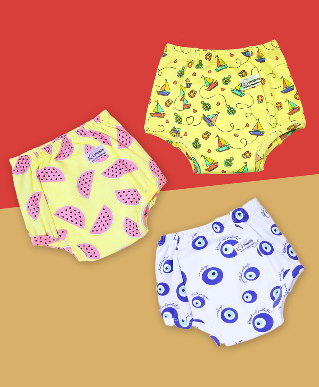 Snugkins - Snug Potty Training Pull-up Pants for Babies Reusable Potty Training Underwear   (Size 0, Fits 2 - 12 months) - Pack of 3-image-1
