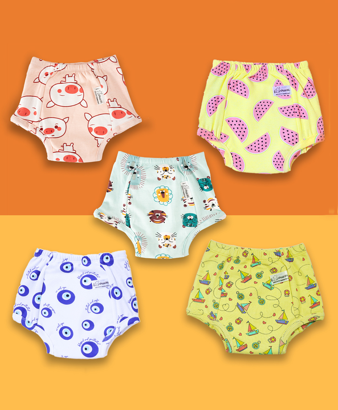 Snugkins Potty Training Pull-up Pants for Kids 100% Cotton Pack 5 Small - Multi-picture-7
