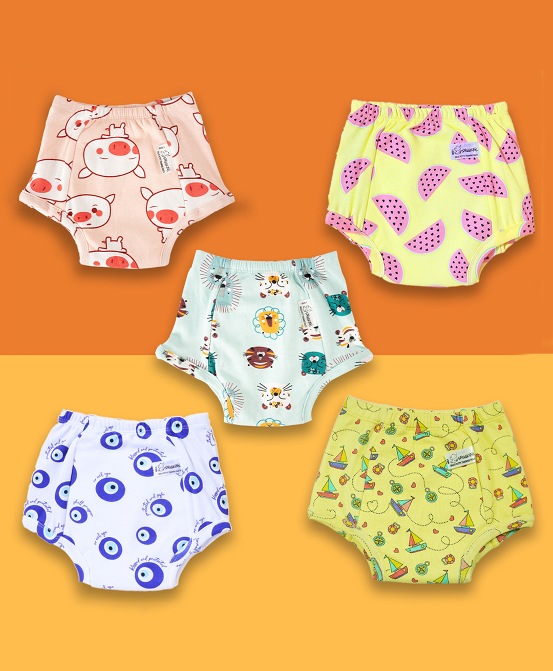 Snugkins Potty Training Pull-up Pants for Kids 100% Cotton Pack 5 Medium - Multi-picture-0