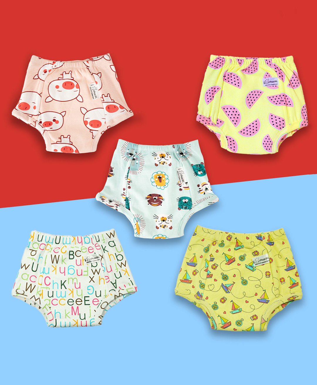 Snugkins Potty Training Pull-up Pants for Kids 100% Cotton Pack 5 Extra Small - Multi-picture-49
