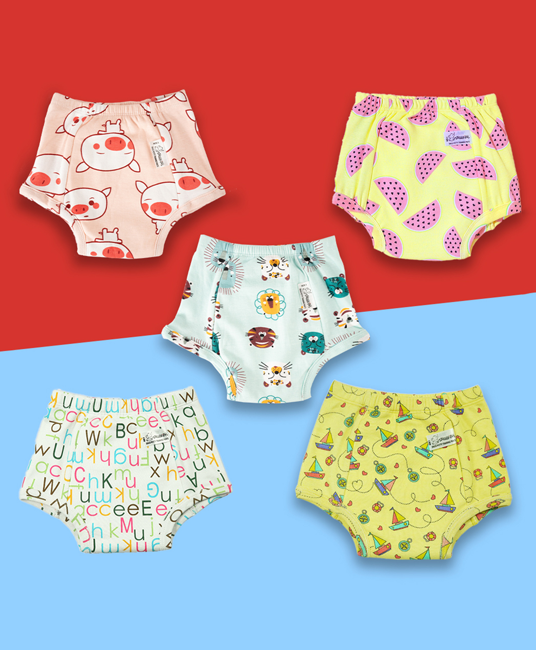 Snugkins Potty Training Pull-up Pants for Kids 100% Cotton Pack 5 Small - Multi-picture-46