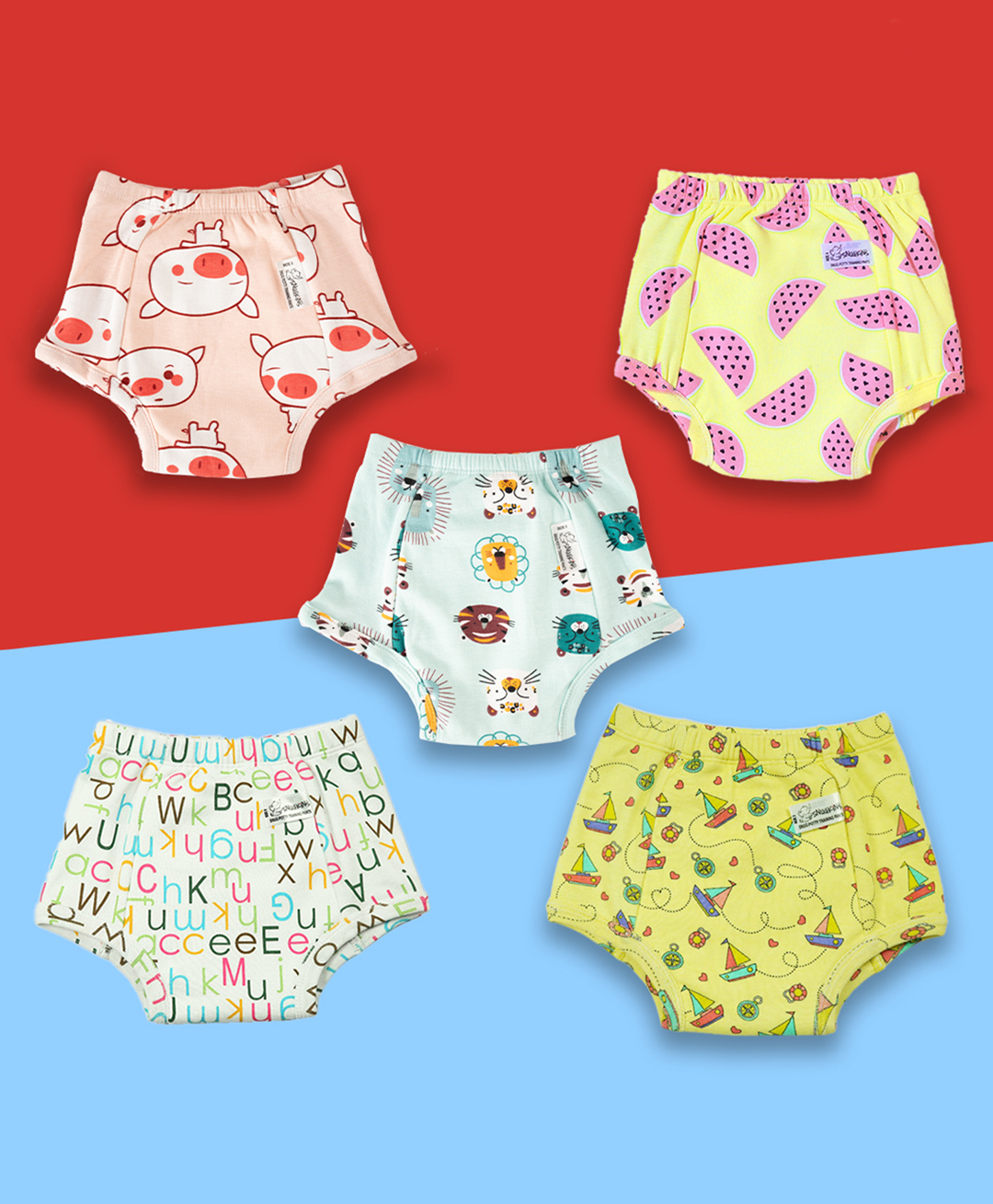 Snugkins Potty Training Pull-up Pants for Kids 100% Cotton Pack 5 Large - Multi-picture-39