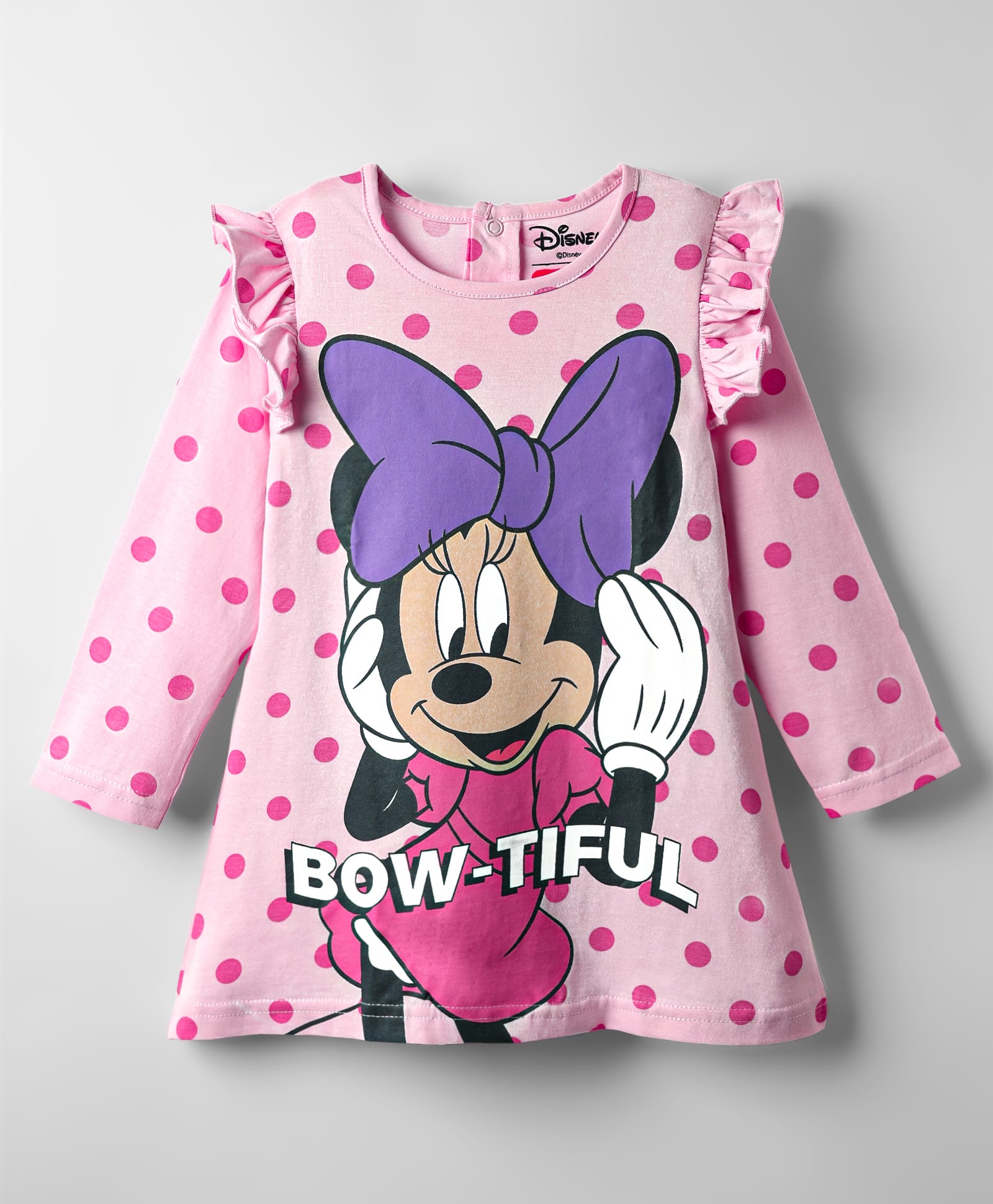 Babyhug Disney Cotton Knit Frill Sleeves Nighty With Minnie Mouse Graphics -Pink-picture-25