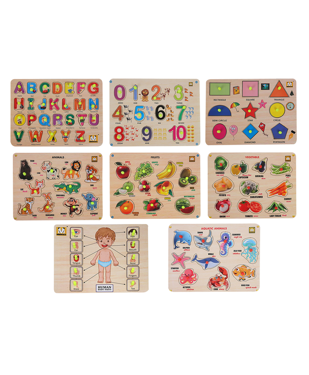 MINDMAKER Wooden Puzzle with Knobs Educational and Learning Toy for Kids - (Set of 8)-image-17