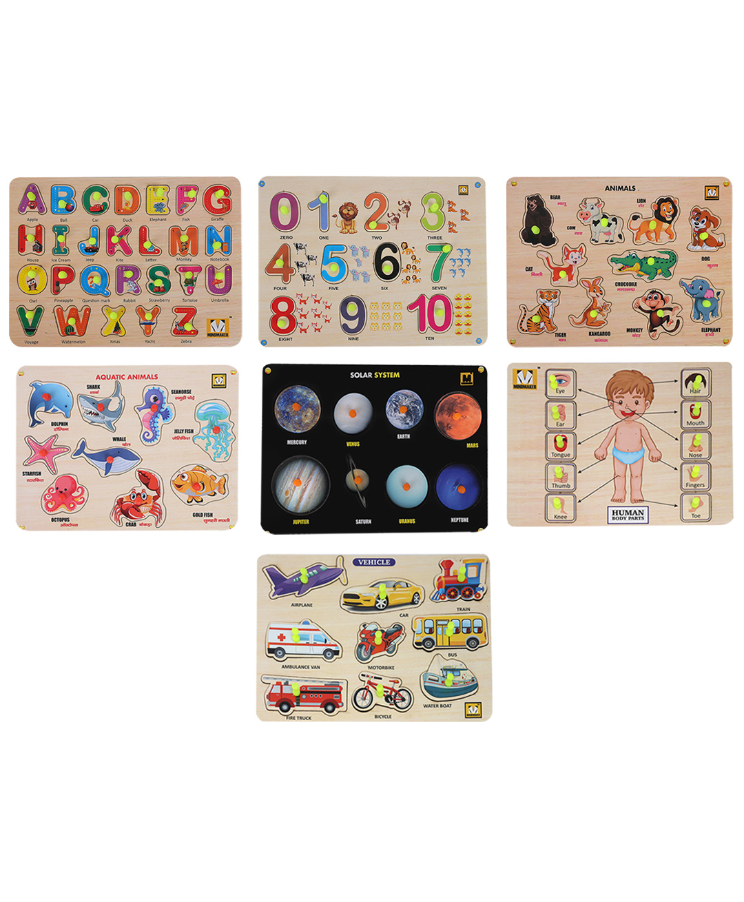 MINDMAKER - Wooden Puzzle with Knobs Educational and Learning Toy for Kids (SET OF 7)-picture-30
