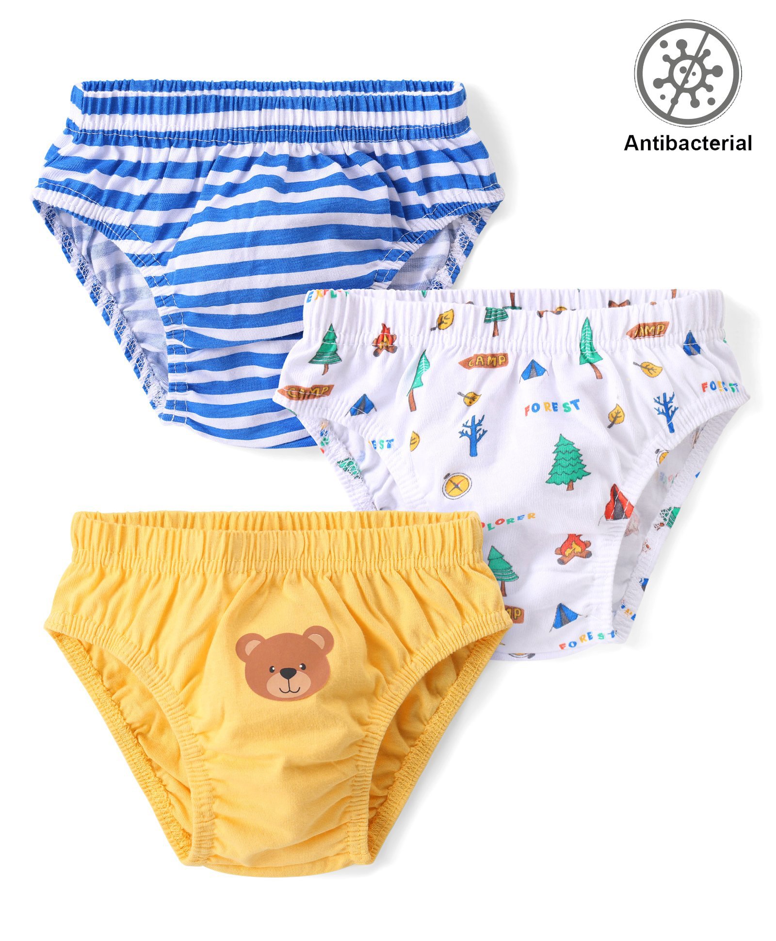 Babyhug 100% Cotton Knit Antibacterial Briefs Teddy Print Pack of 3 - Multicolour-image-35