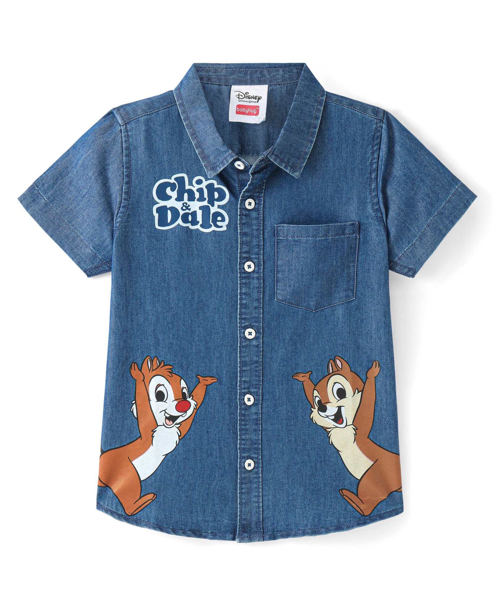 Babyhug Disney Denim Half Sleeve Shirt with Chip'n Dale Graphics -Blue-image-25