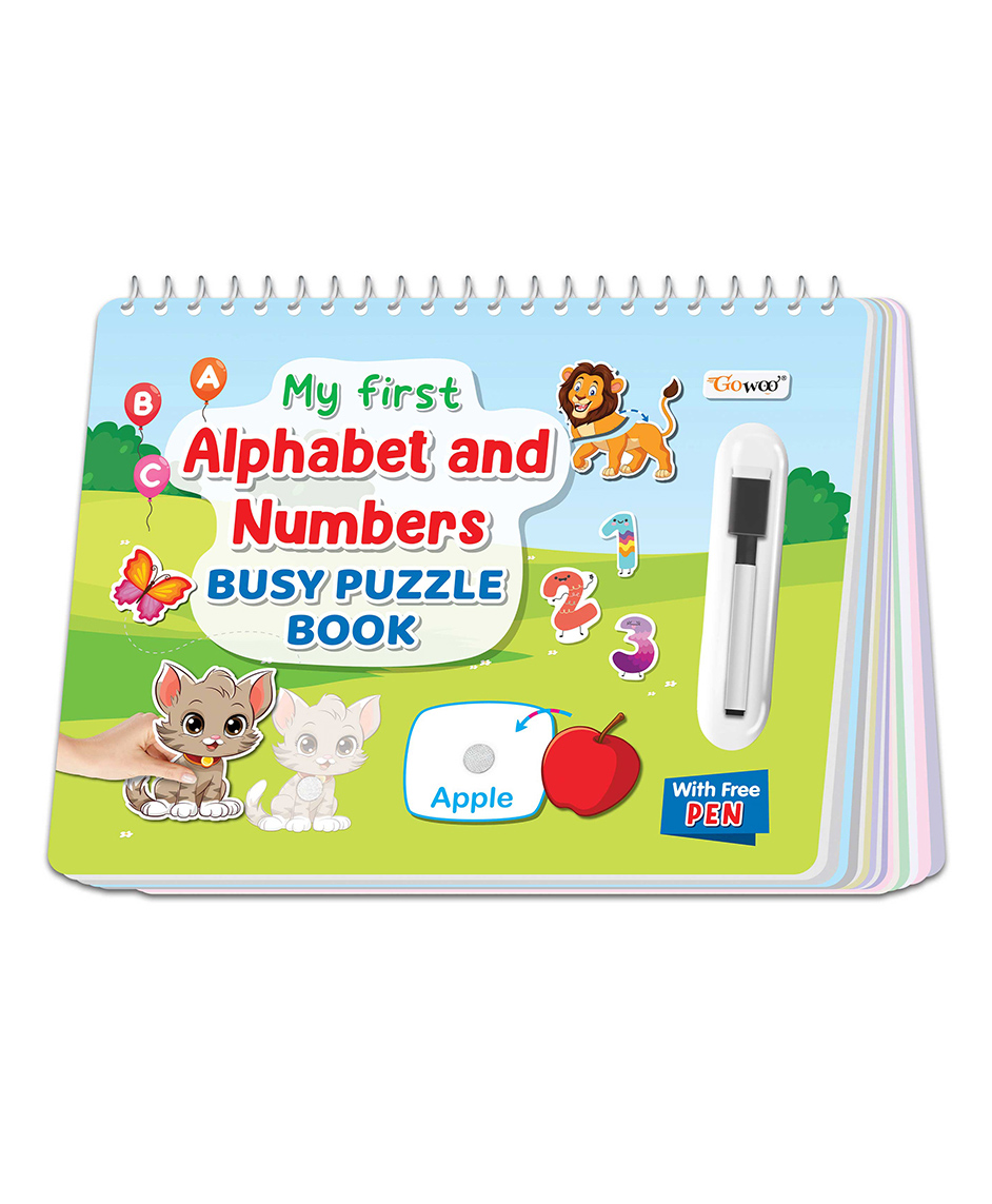 My First Alphabet and Numbers Busy Puzzle Book : Activity Binder book for kids, Montessori Book with Hook and Loop, Spiral Binding Book, Splash and Tear Proof - Activity Play Book for Kids, Learning Book for Preschool Kids.-image-11
