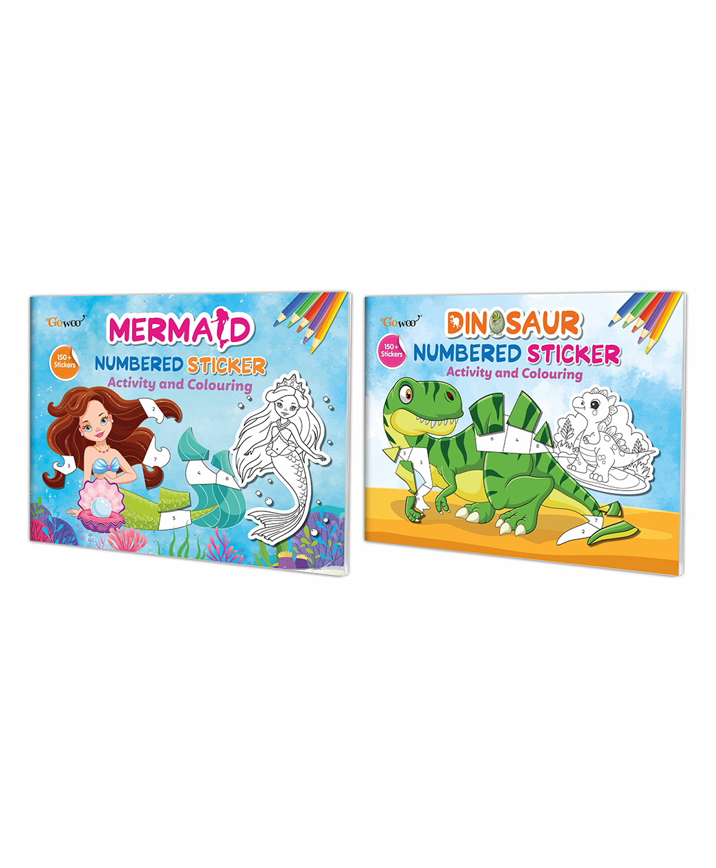Mermaid and Dinosaur Numbered Sticker Activity and Colouring books Children's sticker and coloring books, Coloring adventure for kids with over 150+ stickers | Pack of 2 books-image-40