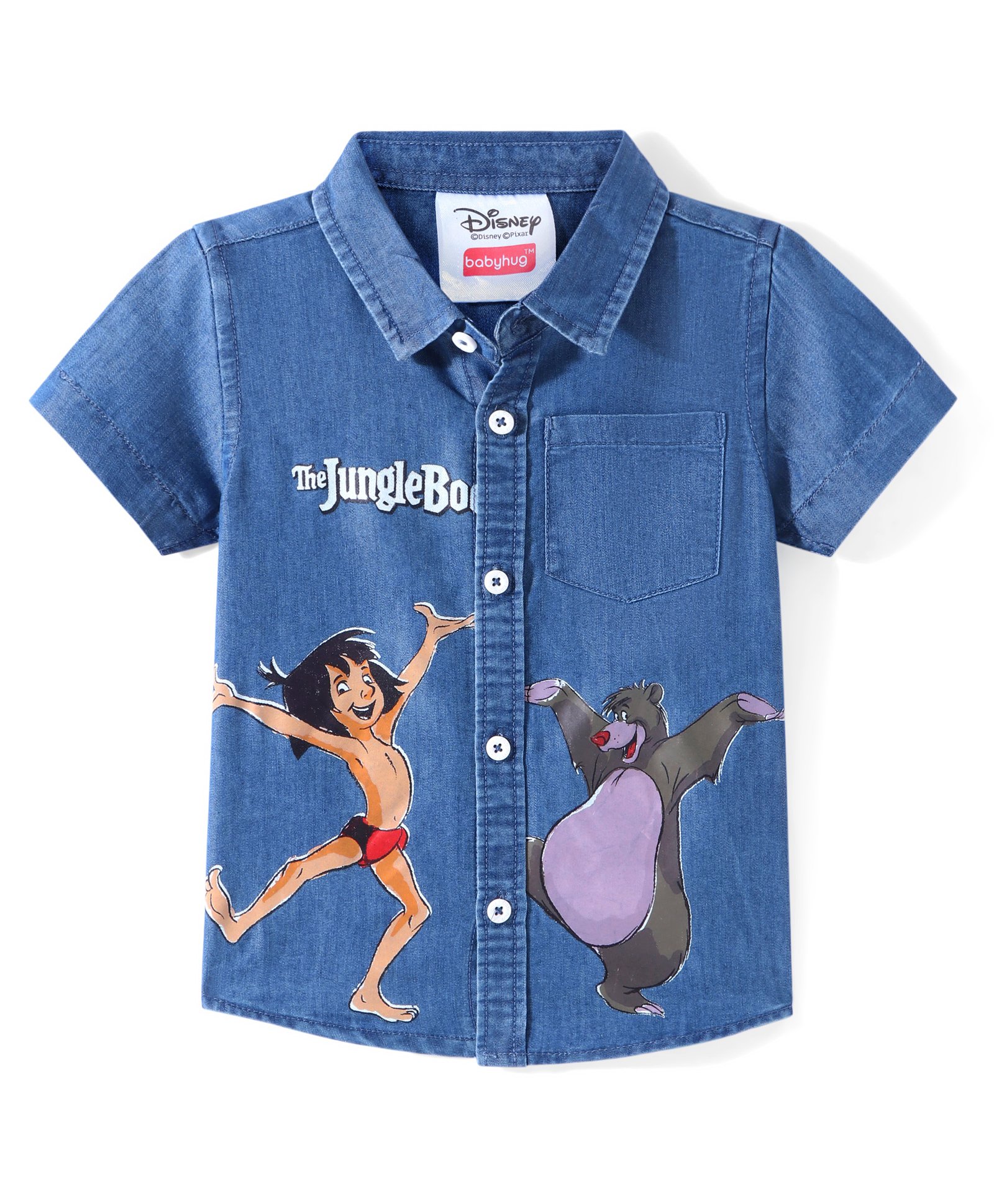 Babyhug Disney Denim Woven Half Sleeve Shirt with The Jungle Book Graphic - Navy Blue-image-18