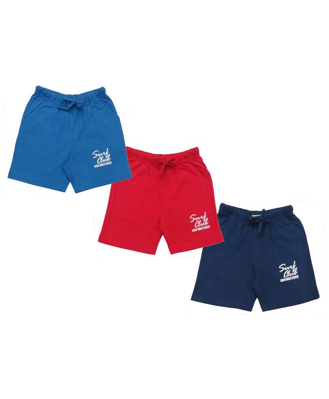 Clothe Funn Pack Of 3 Surf Club Text Printed Shorts - Coral Sky & Navy Blue-picture-17