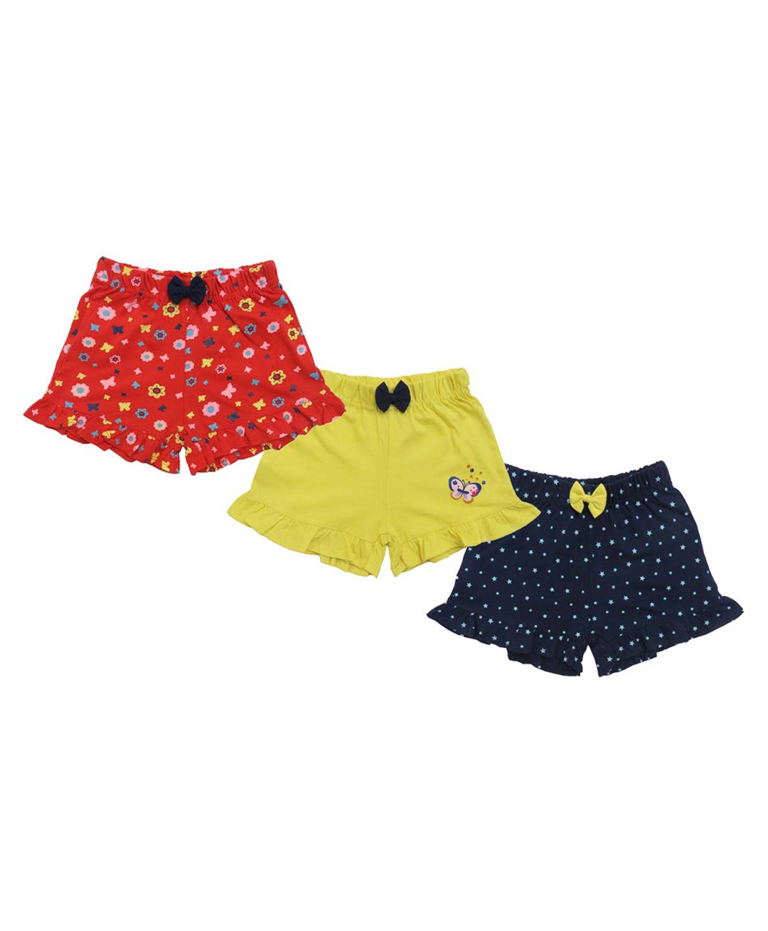 Clothe Funn Pack Of 3 Stars & Floral Printed Shorts - Navy Blue Yellow & Dark Coral-picture-6