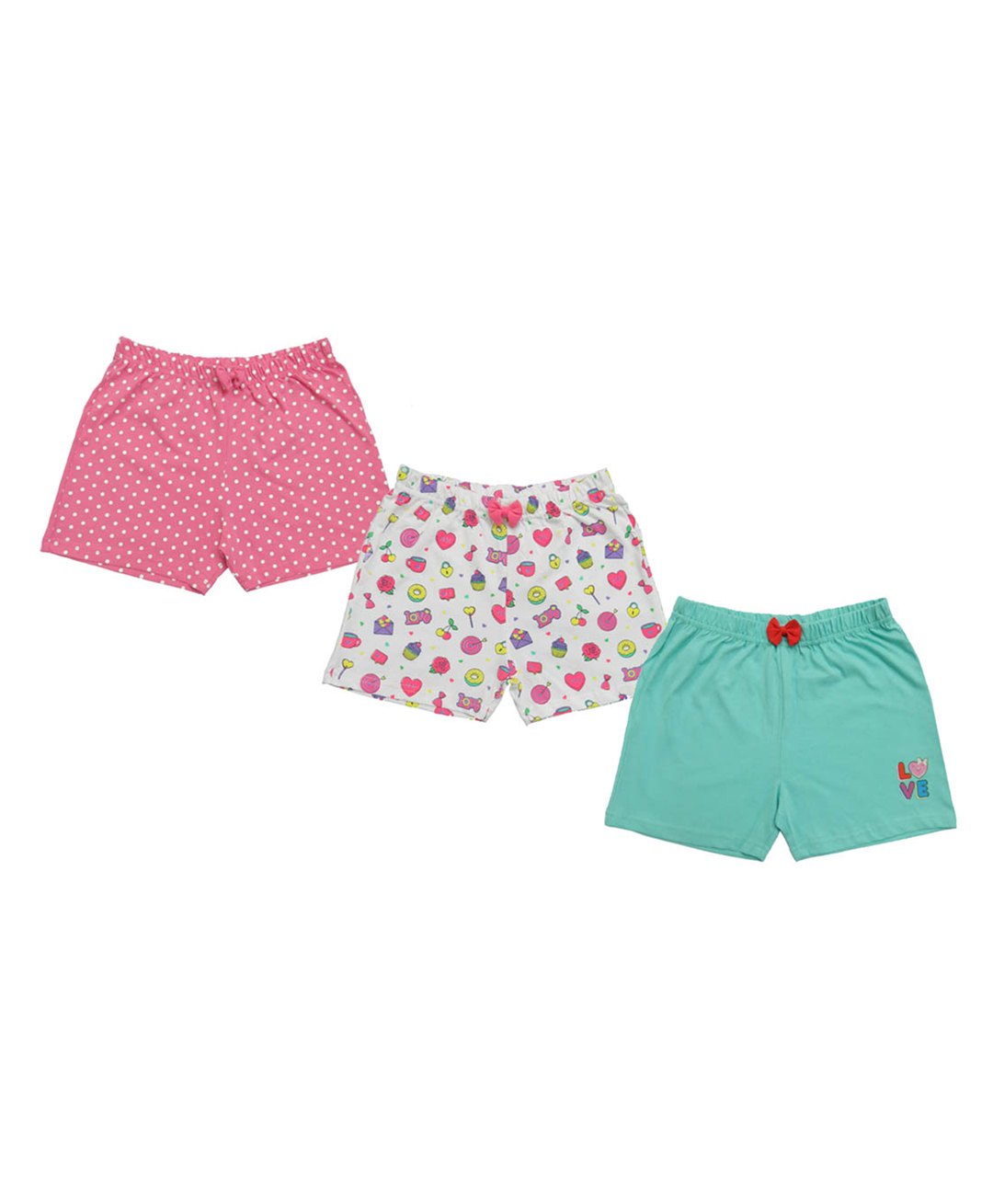 Clothe Funn Pack Of 3 Polka Dots & Food Items Printed Shorts - White Pink & Mint-picture-21