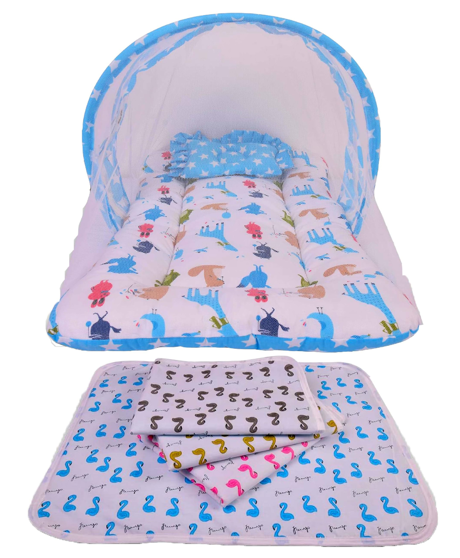 Babytoons New Born Baby Combo of Mosquito Net Bed and Plastic Changing Diapers Mat/Massage Mat/Protection Mat (0-12 Months) Blue-picture-26