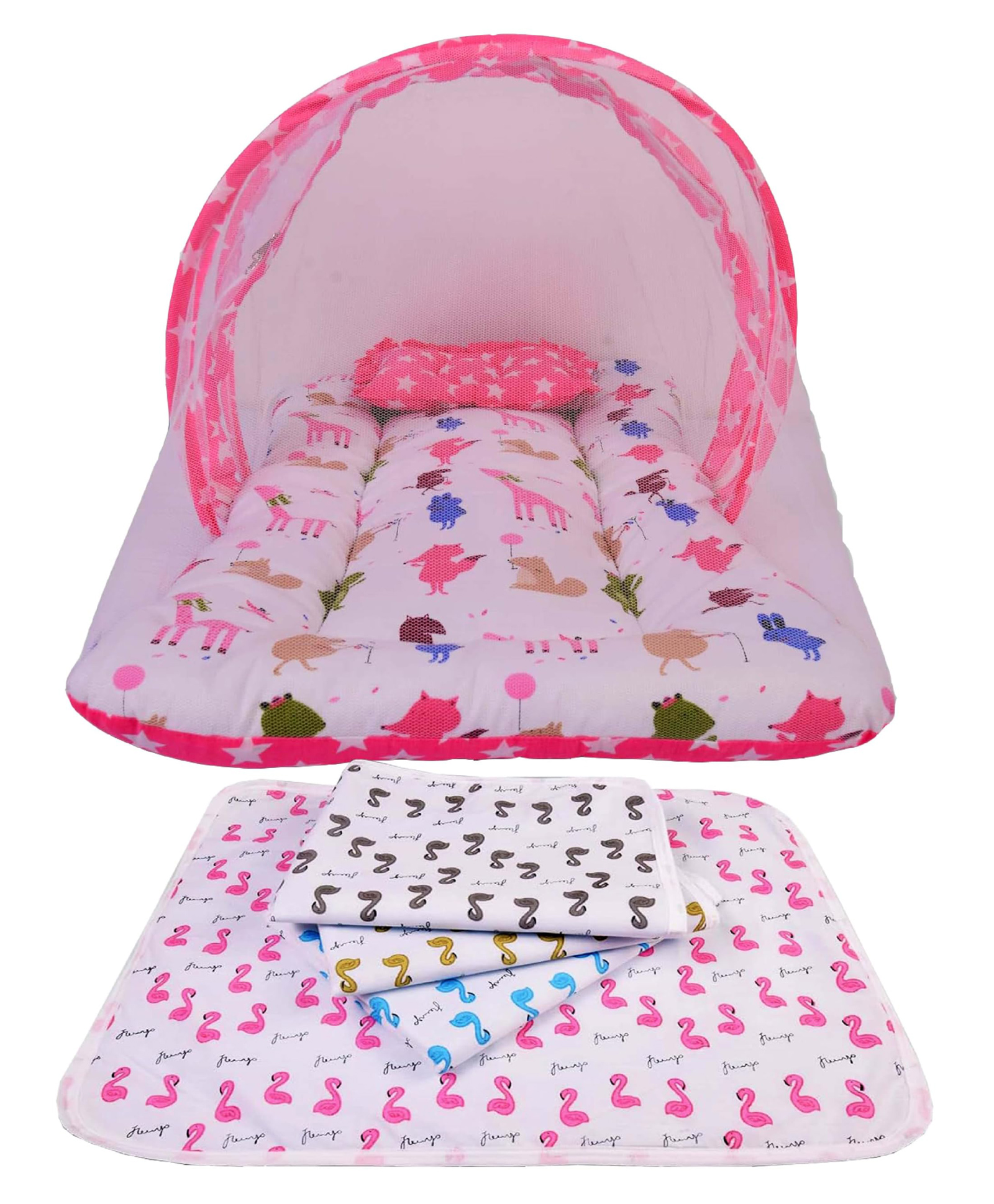 Babytoons New Born Baby Combo of Mosquito Net Bed and Plastic Changing Diapers Mat/Massage Mat/Protection Mat (0-12 Months) Pink-picture-13