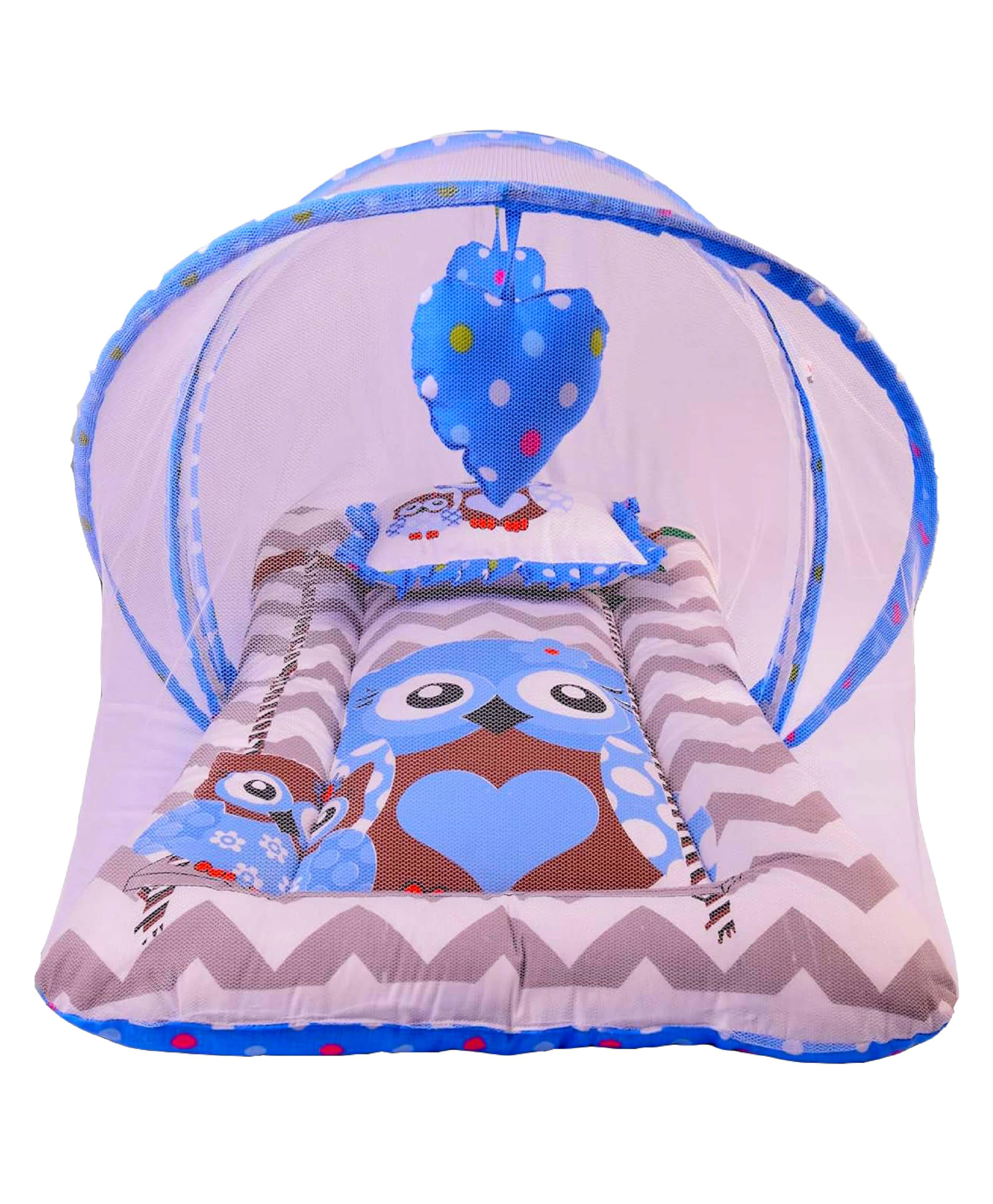 Babytoons Baby Bed with Thick Mattress, Mosquito Net with Zip Closure & Neck Pillow Luxury Bedding for New Born Sleeping Bed (0-12 Months) Blue-picture-17